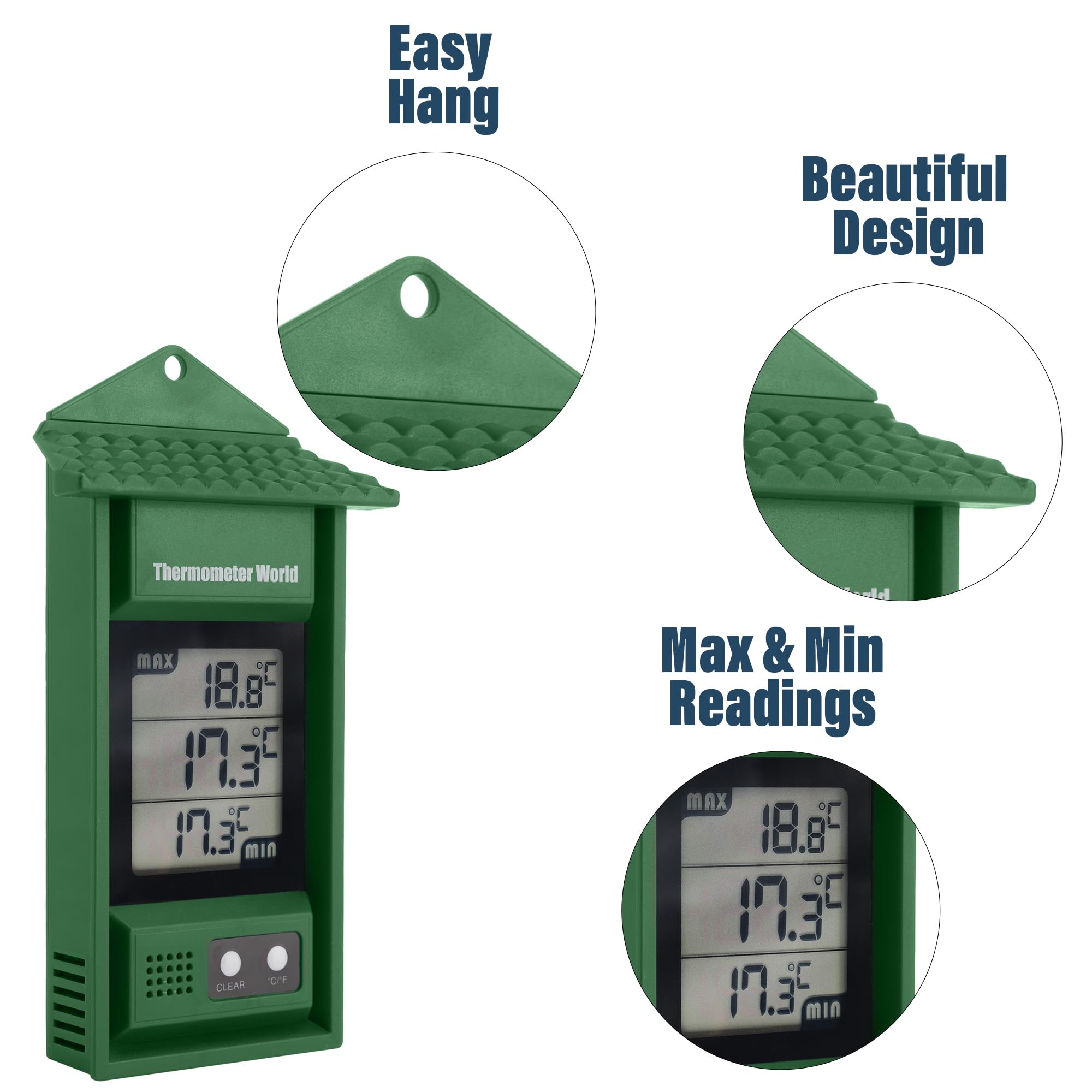 Digital Greenhouse Thermometer with Max/Min Memory - Accurate Hi-Lo Temperature Monitor for Indoor/Outdoor Greenhouses - Perfect for Plant Growth, Hydroponics & Gardening Accessories