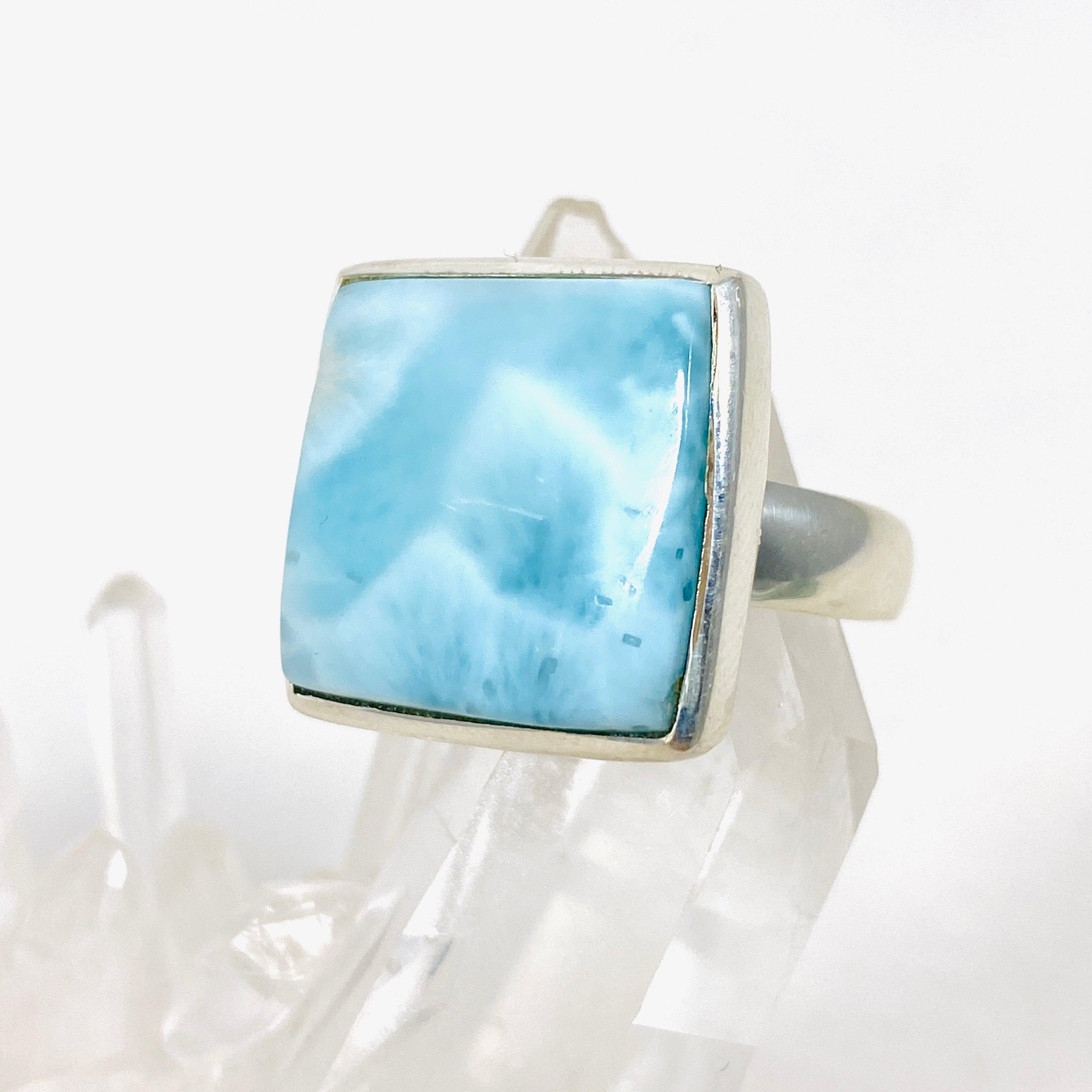 Larimar Square Ring Size 9 - Genuine Blue Stone Jewelry for Women, Sterling Silver Band, KRGJ3089 | Perfect for Everyday Wear, Gift Giving & Special Occasions