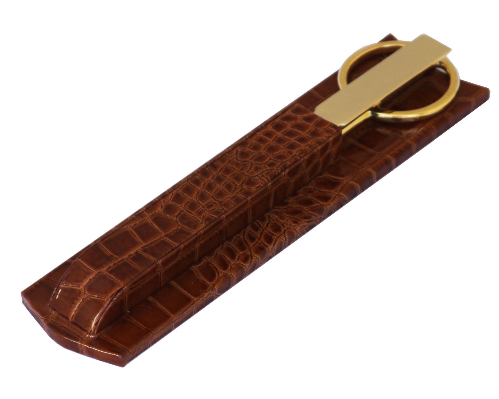 Luxury Italian Crocodile Leather Library Set & Office Accessories - DACASSO Protacini Cognac Brown Genuine Leather Desk Set - Elegant Gold Accents for Home Office & Study Room Decor
