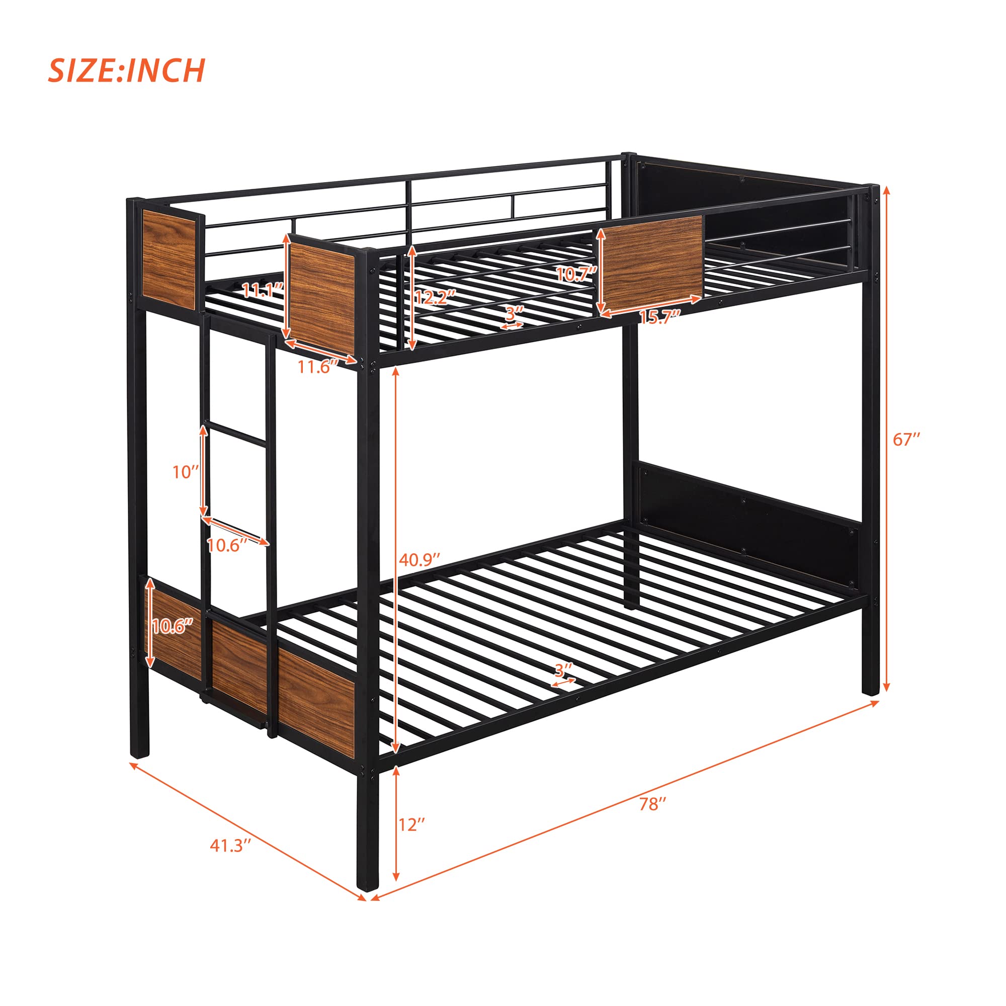 Modern Twin-Over-Twin Metal Bunk Bed with Safety Rail & Ladder - Sturdy Steel Frame Bunk Bed for Kids, Teens & Adults - Perfect for Small Bedrooms, Dorm Rooms & Guest Rooms