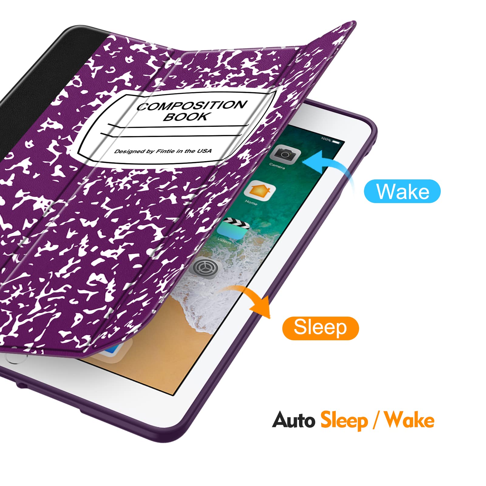Fintie SlimShell Protective Case for iPad 6th/5th Generation (2018/2017), iPad Air 2/Air 1 (9.7 Inch) - Lightweight TPU Back Cover with Auto Wake/Sleep & Built-in Apple Pencil Holder, Composition Purple - Perfect for Work, School & Travel