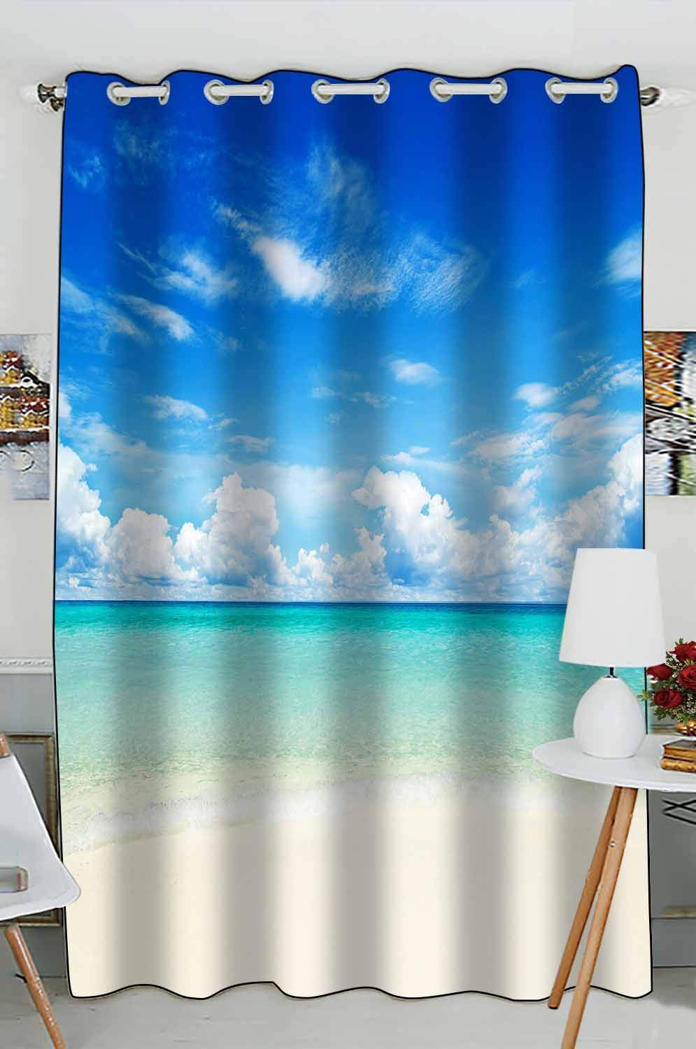 ABPHQTO Tropical Beach Themed Window Curtains - 52x84 Inch Coastal Kitchen Drapes for Beach House Decor, Living Room & Bedroom (Single Panel)
