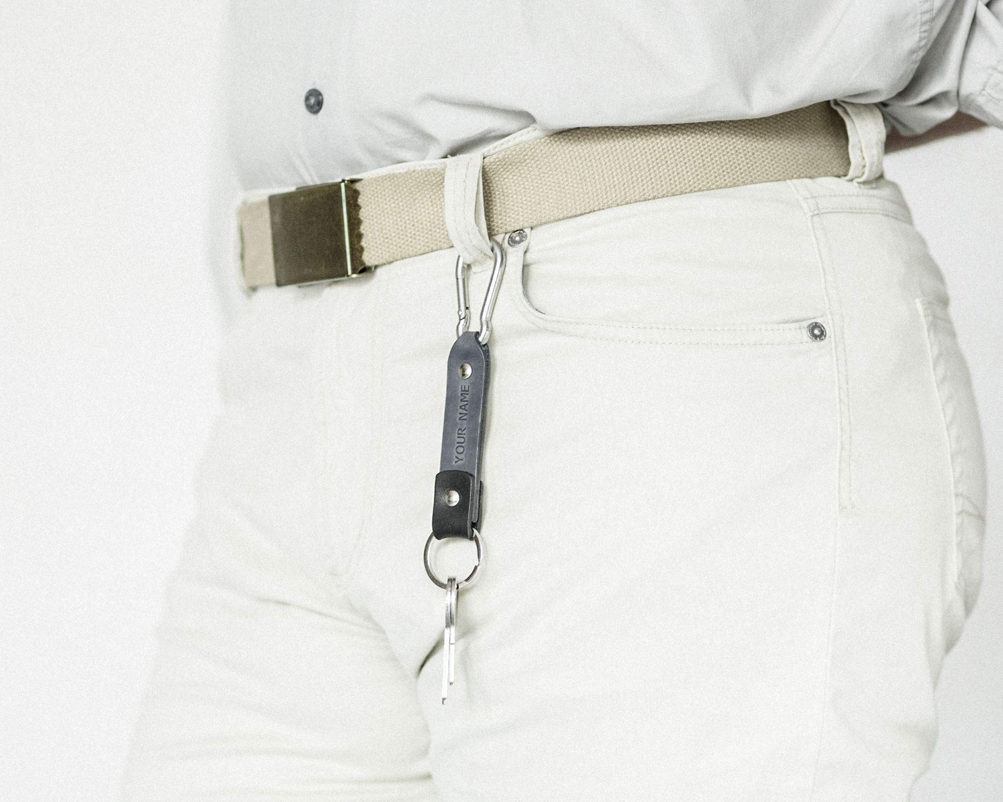 Personalized Leather Keychain with Stainless Steel Carabiner Hook - Custom Engraved Monogram Initials, Latitude Longitude GPS Coordinates - Perfect Groomsmen Gift, Boyfriend Key Fob Holder, Travel & Everyday Carry Accessory