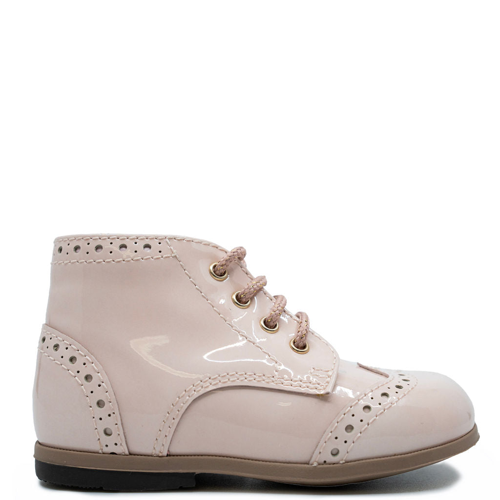 Beberlis Women's Wingtip Pink Patent Leather Ankle Booties - Stylish & Comfortable Dress Shoes for Work, Office, and Formal Occasions