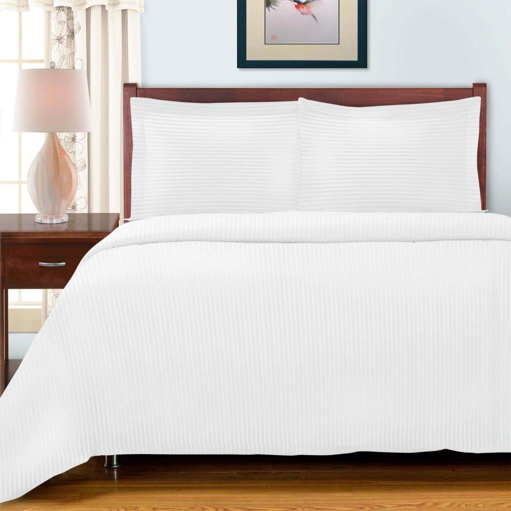Luxury Egyptian Cotton 600 Thread Count Duvet Cover Set - Queen Size, Striped Design for Bedroom Decor | Soft & Breathable Bedding Set for Hotels, Guest Rooms & Master Bedrooms