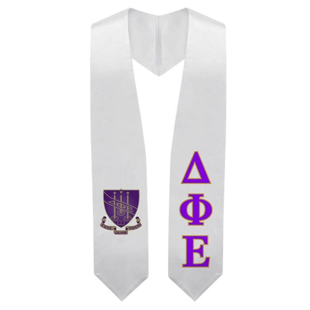 Greekgear Delta Phi Epsilon DPHIE Super Crest Shield Graduation Stole - Sorority Sash for Commencement Ceremony & Greek Life Events