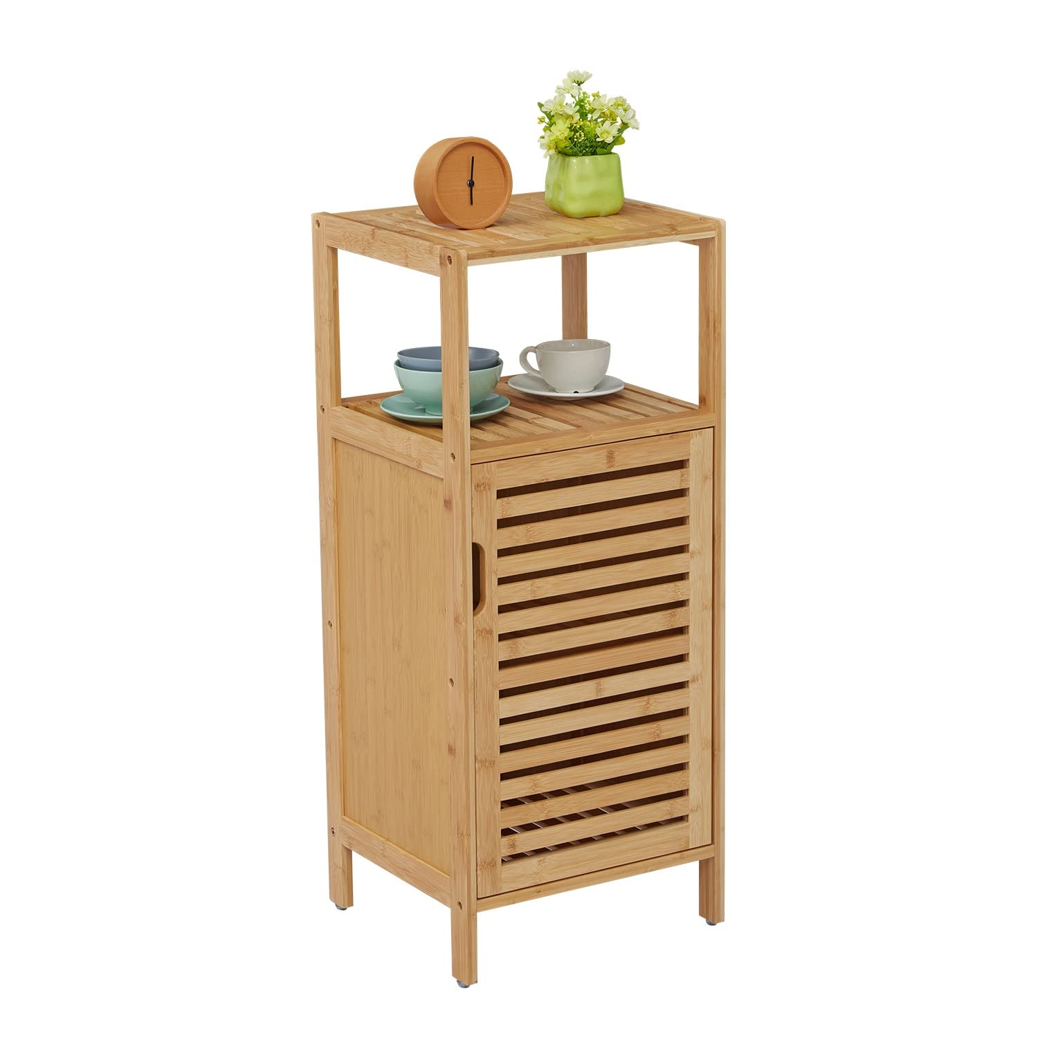 Kinfant Bamboo Bathroom Floor Cabinet - Free-Standing Storage Organizer with Single Door & Shelf | Perfect for Bathroom, Bedroom, and Laundry Room Organization