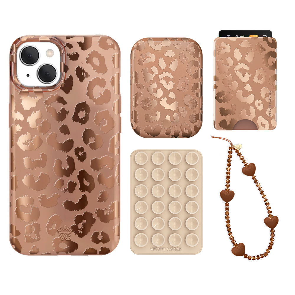 Bronze Chrome Leopard Print Wallet Set - Stylish Animal Print Wallet for Women & Men | Perfect for Everyday Use, Travel, and Gift Giving