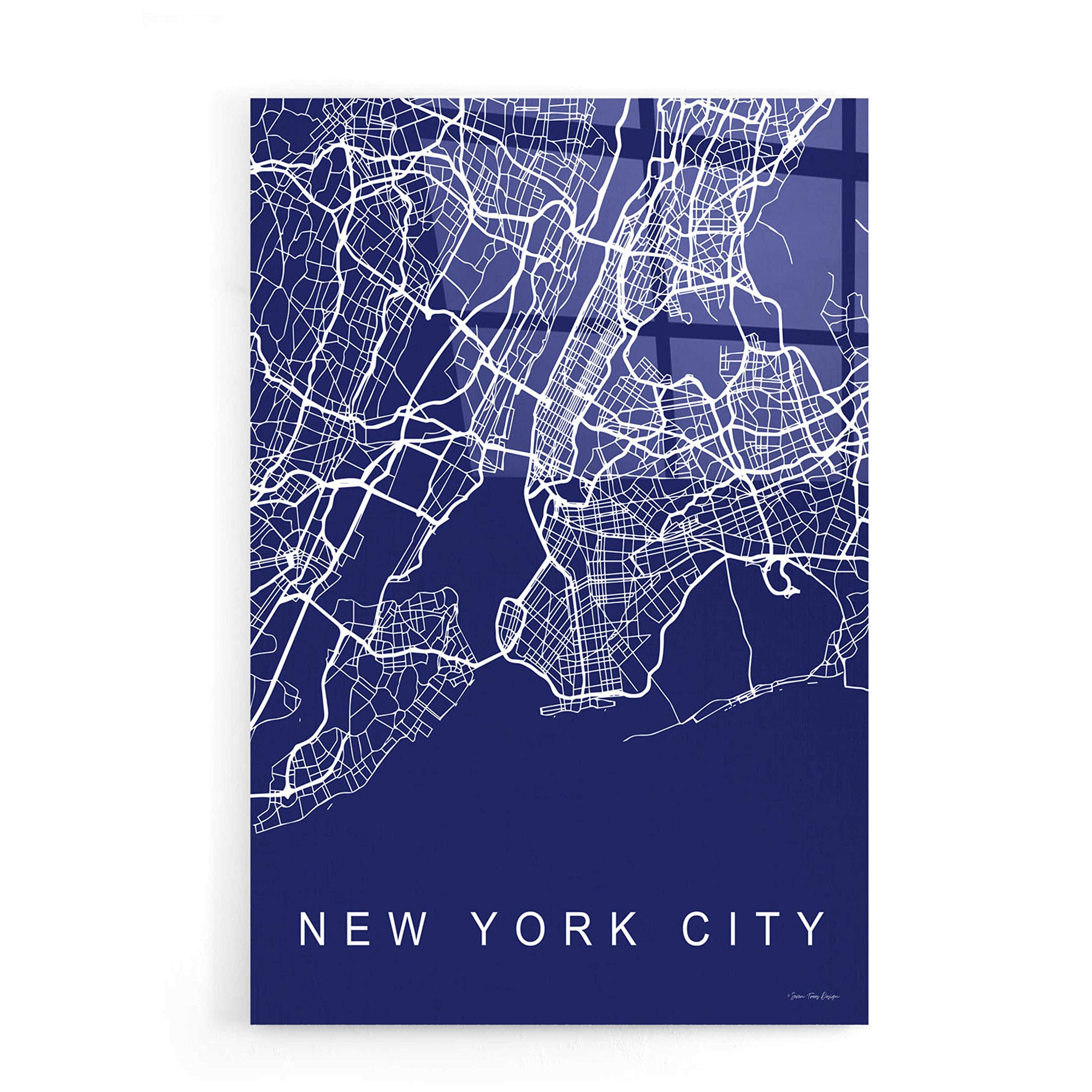 NYC Street Blue Map Wall Art - 16x24 Inches Acrylic Glass Print by Seven Trees Design - Perfect for Home, Office & Modern Decor