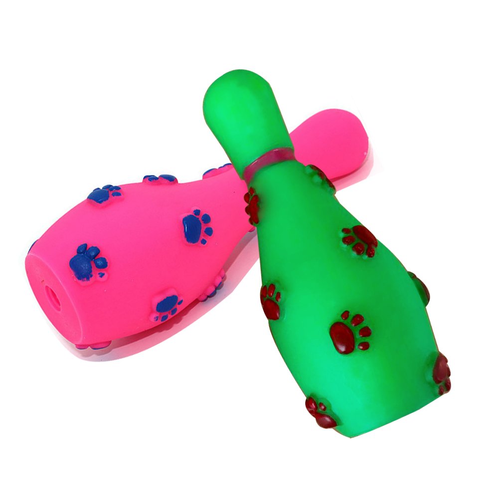 Leber Pet Bowling Toy - Durable Rubber Dog & Cat Toy with Squeaking Sound - Fun Interactive Play for Indoor & Outdoor Pets