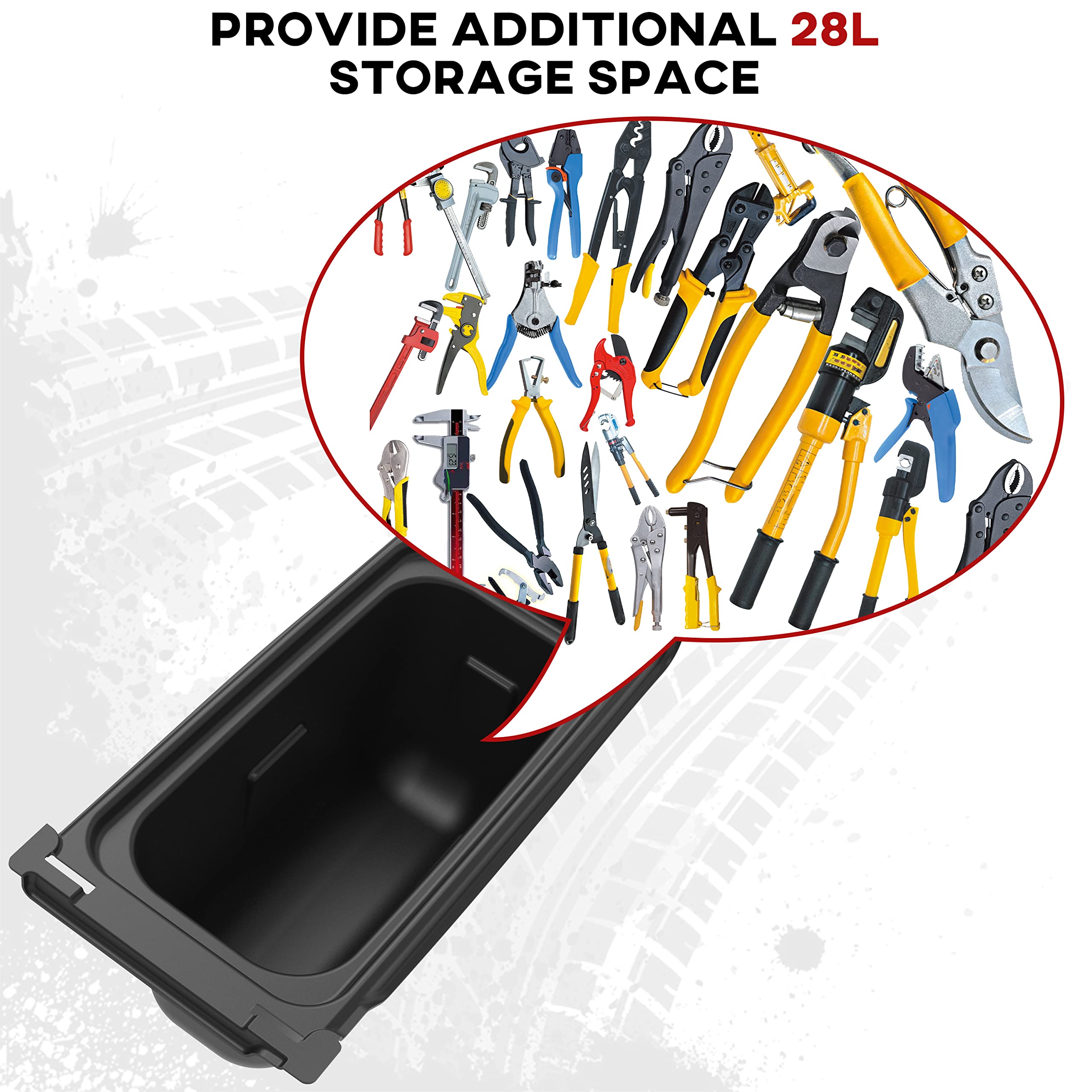 SAUTVS Under Seat Storage Box Organizer Tray for Kawasaki Mule PRO-FX FXR FXT DX DXT (2015-2025) | Replacement for #99994-1463 | Perfect for Tools, Gloves & Off-Road Accessories Storage