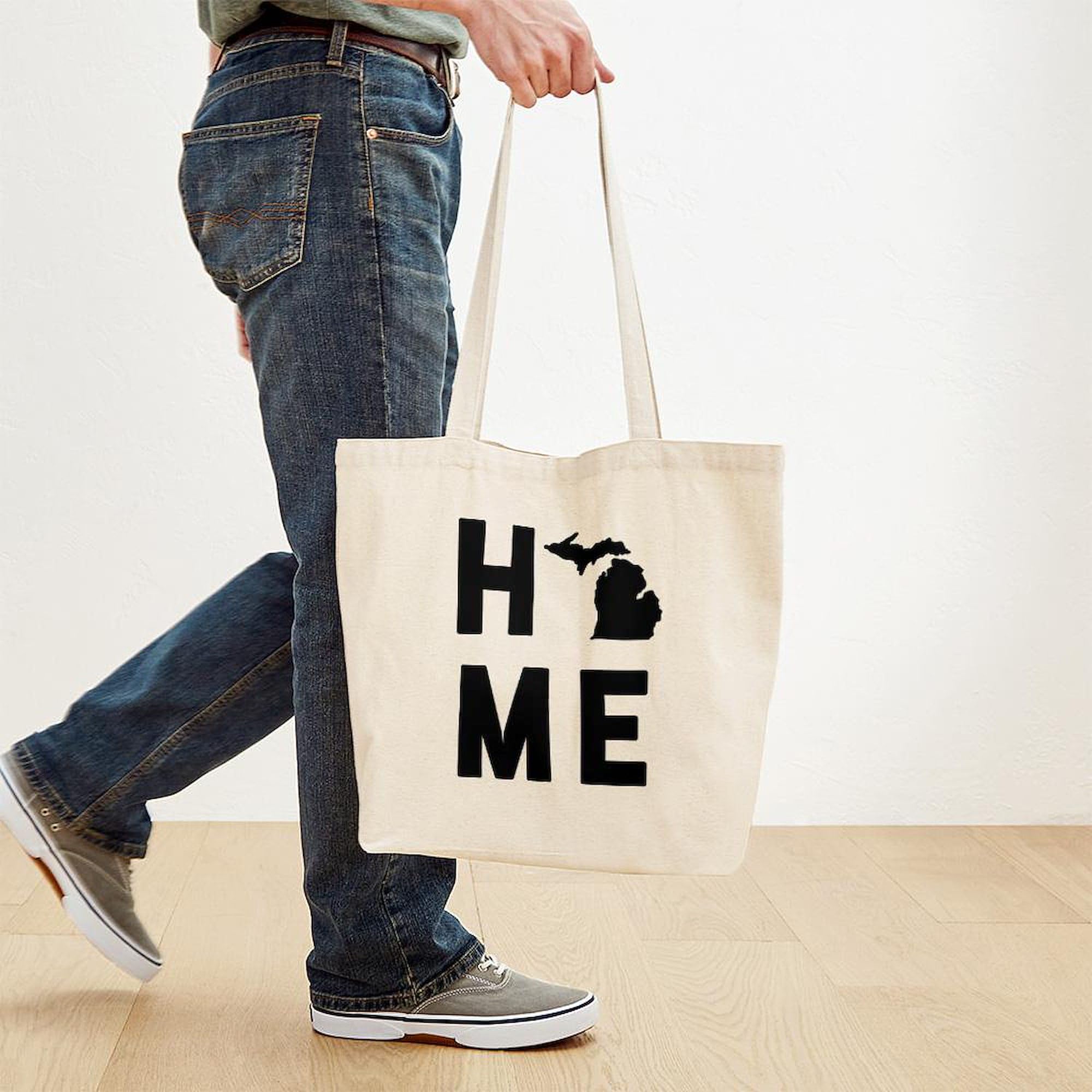 Michigan Home Tote Bag - Natural Canvas Reusable Shopping Bag for Groceries, Beach & Everyday Use | Eco-Friendly Cotton Tote with Sturdy Handles