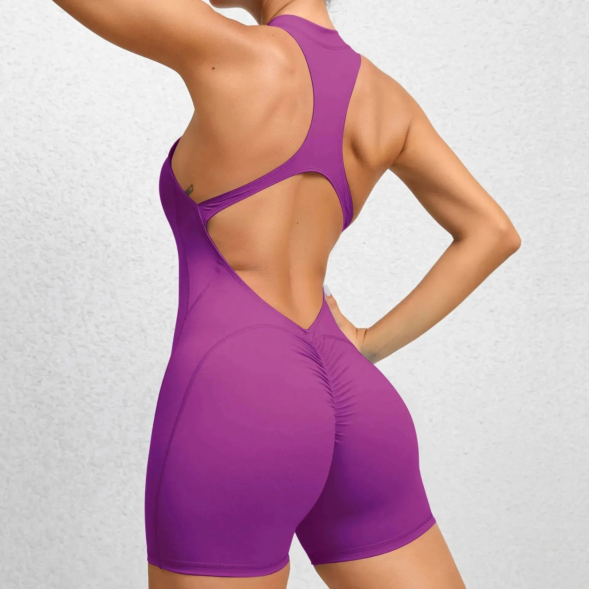 New V Back Scrunch Sports Jumpsuit for Women - Sleeveless Gym Romper with Zipper, Yoga Bodysuit & One Piece Workout Suit | Perfect for Yoga, Gym, Running & Fitness Training