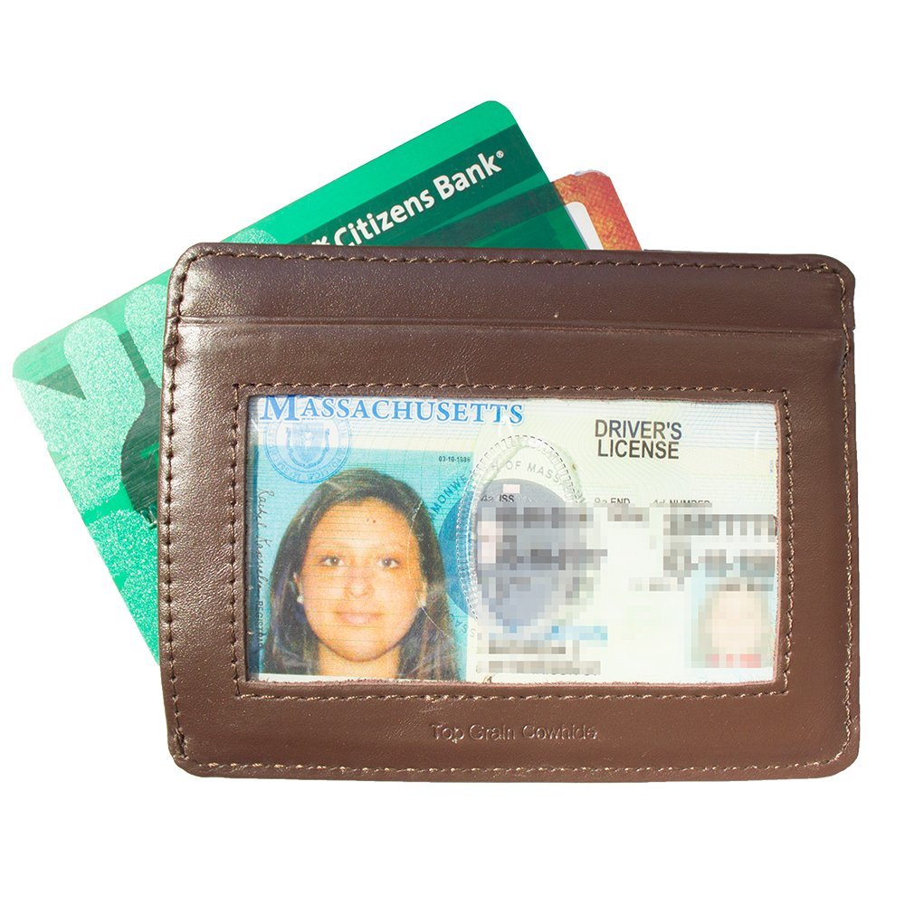 Big Skinny Open Sided Leather Card Wallet for Men & Women - Slim RFID Blocking Wallet Holds 9 Credit Cards - Premium Brown Leather Minimalist Wallet for Everyday Use, Travel & Business