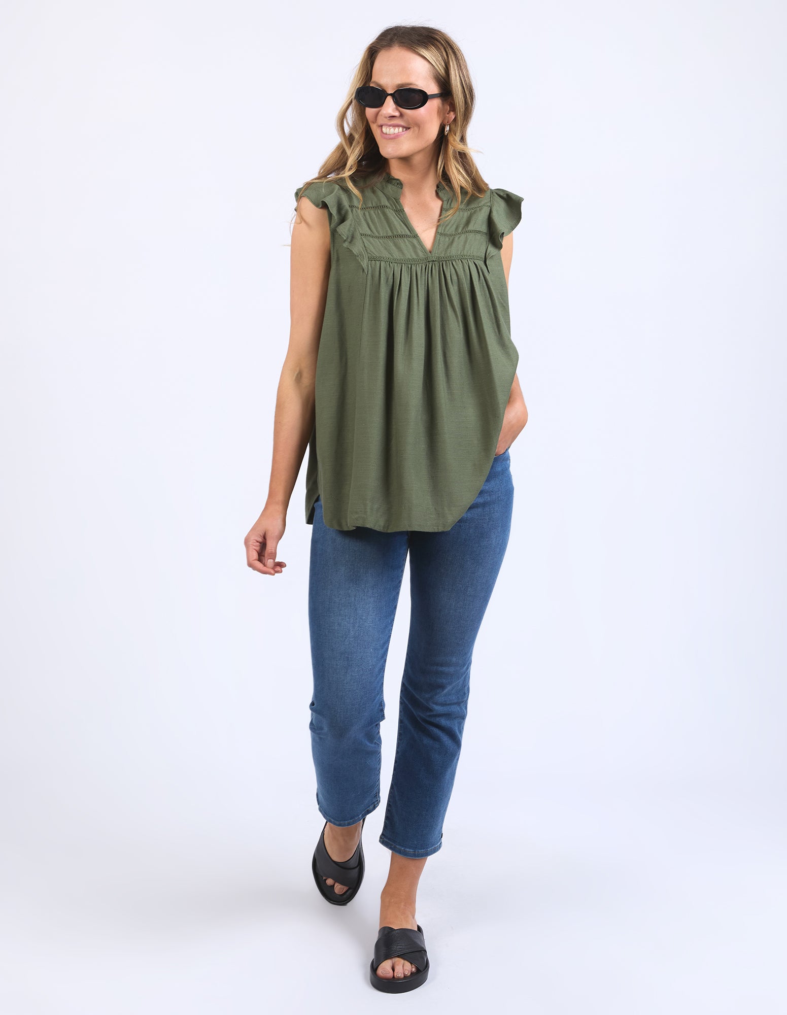Elm Market Women's Lace Trim Blouse with Clover Design - Elegant Floral Top for Office, Date Night & Spring Outfits