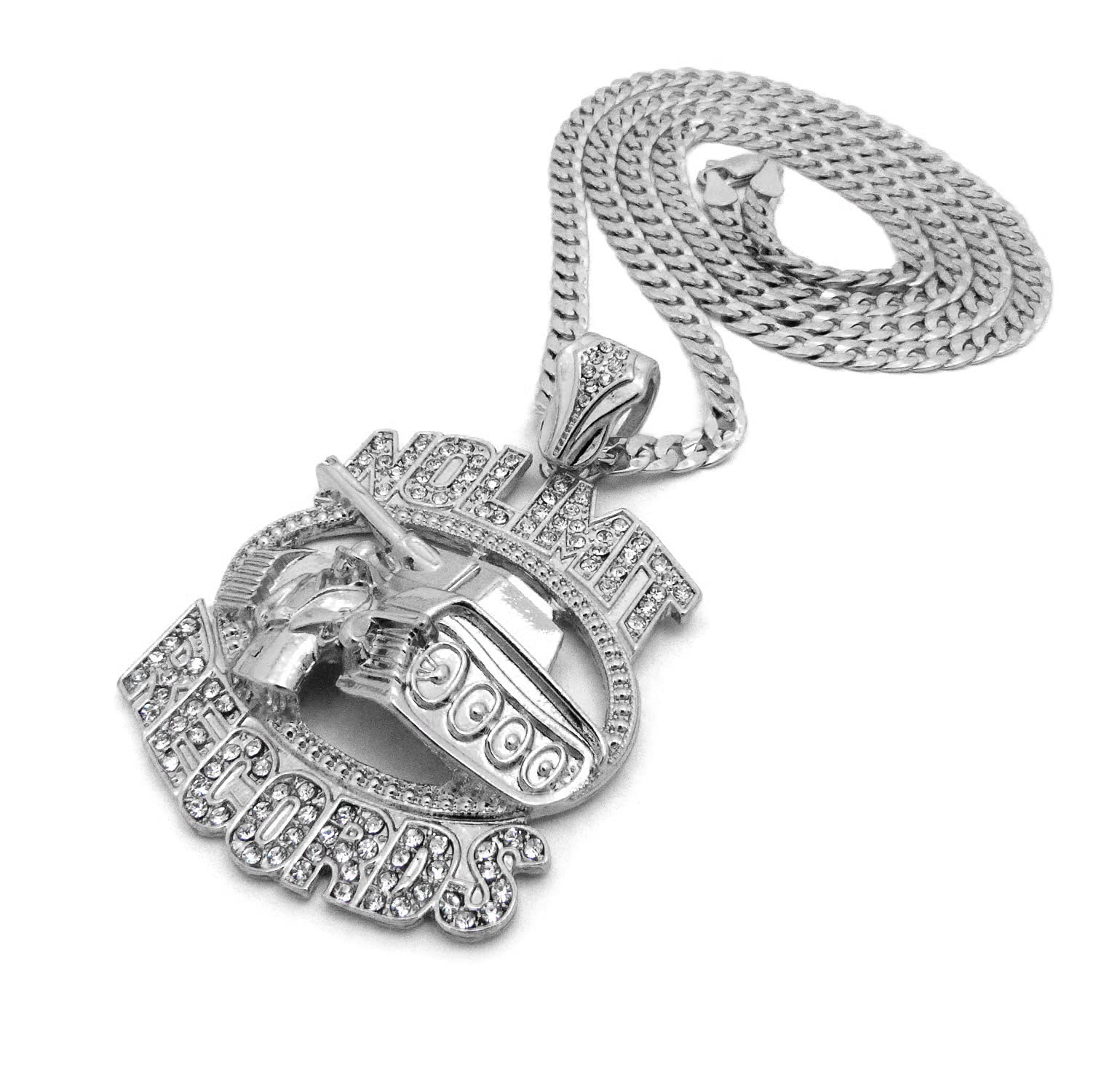 Iced Out No Limit Records Pendant Cuban Chain Necklace - 925 Sterling Silver Hip Hop Jewelry for Men | Perfect for Rappers, Music Lovers & Streetwear Fashion