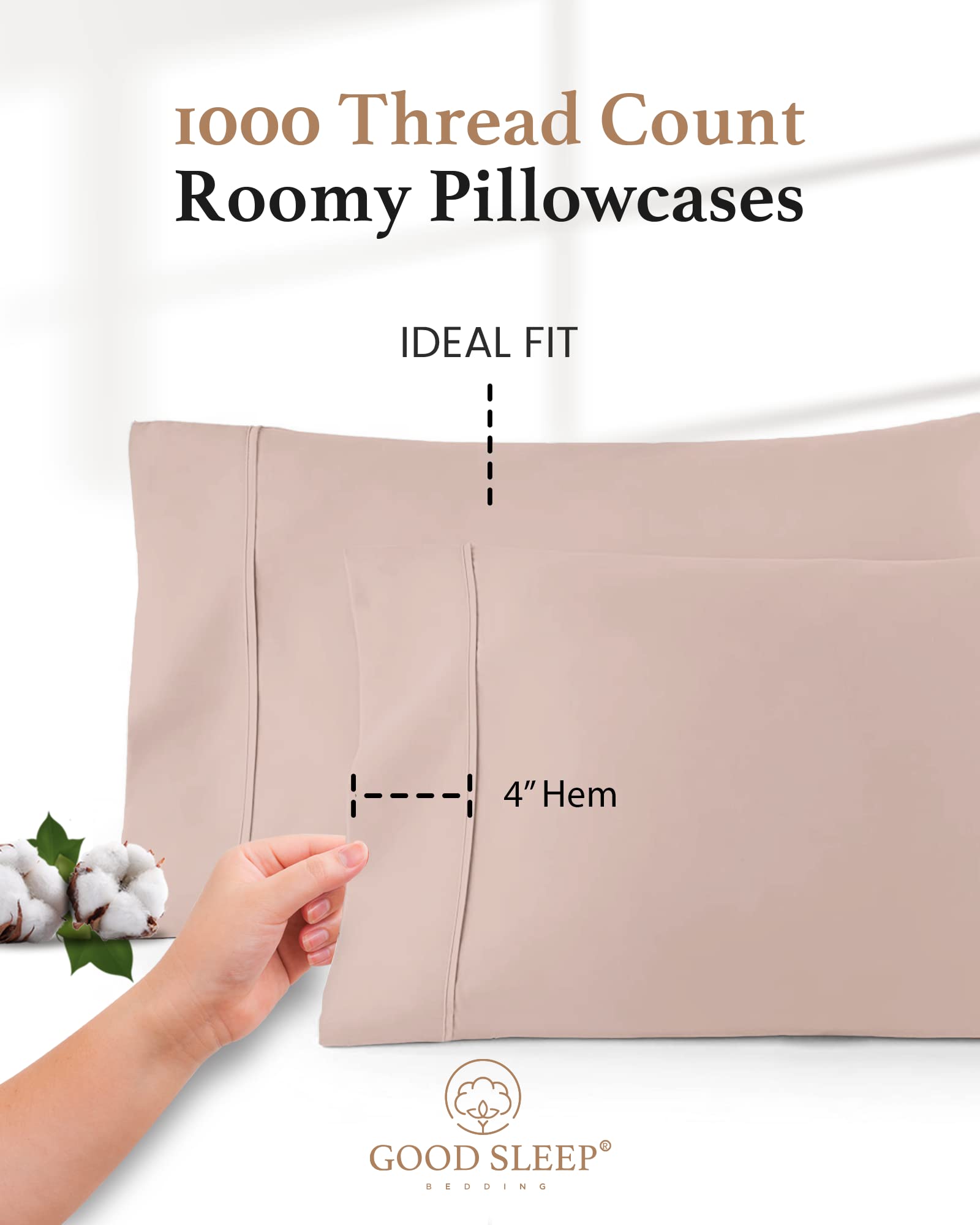 1000 TC Blush Standard Pillowcases Set of 2 - 100% Egyptian Cotton Pillow Covers with Long Staple Cotton & Sateen Weave | Ultra Soft Hotel-Quality Bedding for Comfortable Sleep | Perfect for Master Bedrooms, Guest Rooms & Luxury Hotels