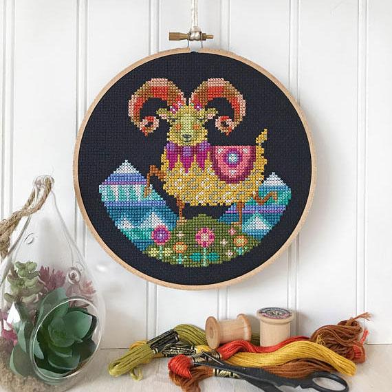 Aries Zodiac Cross Stitch Pattern Kit - DIY Embroidery Design for Home Decor, Wall Art & Gift Ideas