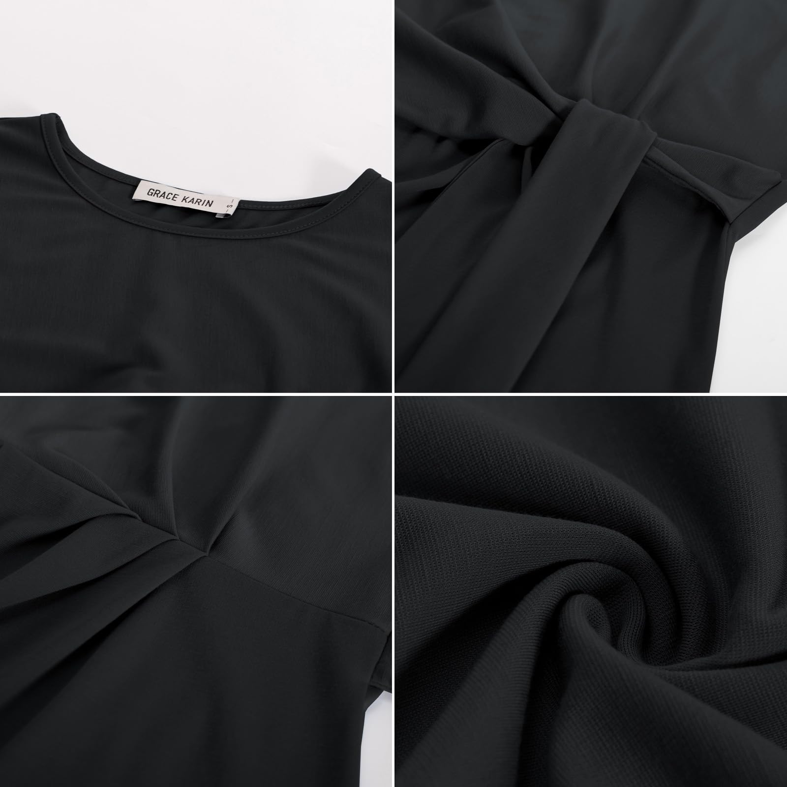 GRACE KARIN Women's Cap Sleeve Blouse - 2025 Summer Tie Waist Crew Neck Elegant Top for Work, Business & Casual Wear | Office Shirt, Date Night & Special Occasion Outfit