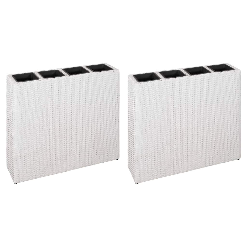 TYMMC White Poly Rattan Garden Raised Bed with 4 Pots - 2 Pack Set for Outdoor Patio, Balcony & Backyard Gardening
