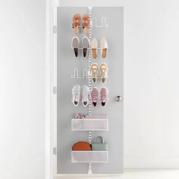 Elfa Shoe Wall & Door Rack - 4-Tier Shoe Organizer with 1 Medium & 1 Large Mesh Basket for Entryway, Closet & Bedroom Storage