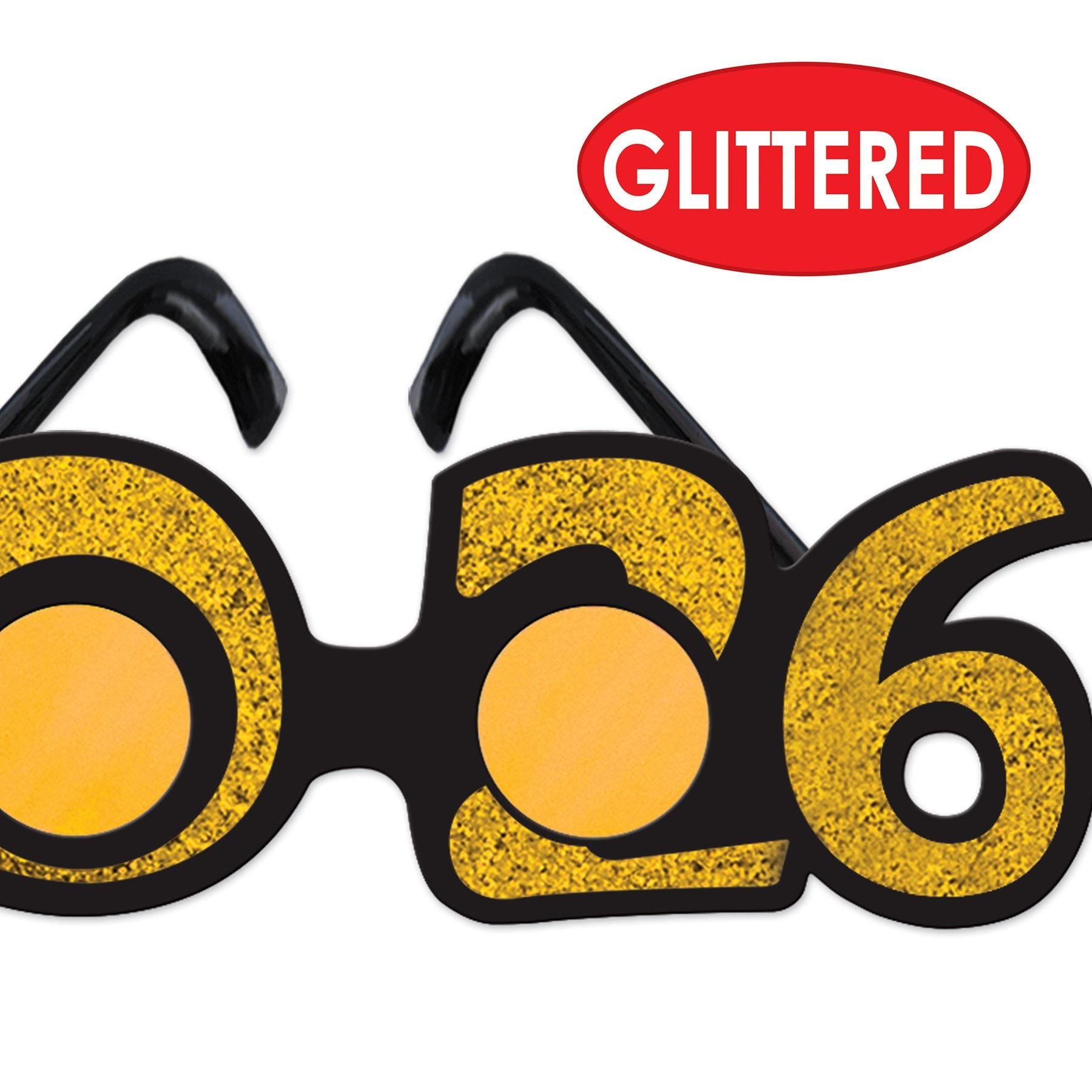 12 Pack Beistle 2026 Glittered Plastic Party Eyeglasses - Gold New Year's Eve Celebration Accessories for Adults & Kids - Perfect for NYE Parties, Birthday Celebrations and Festive Events