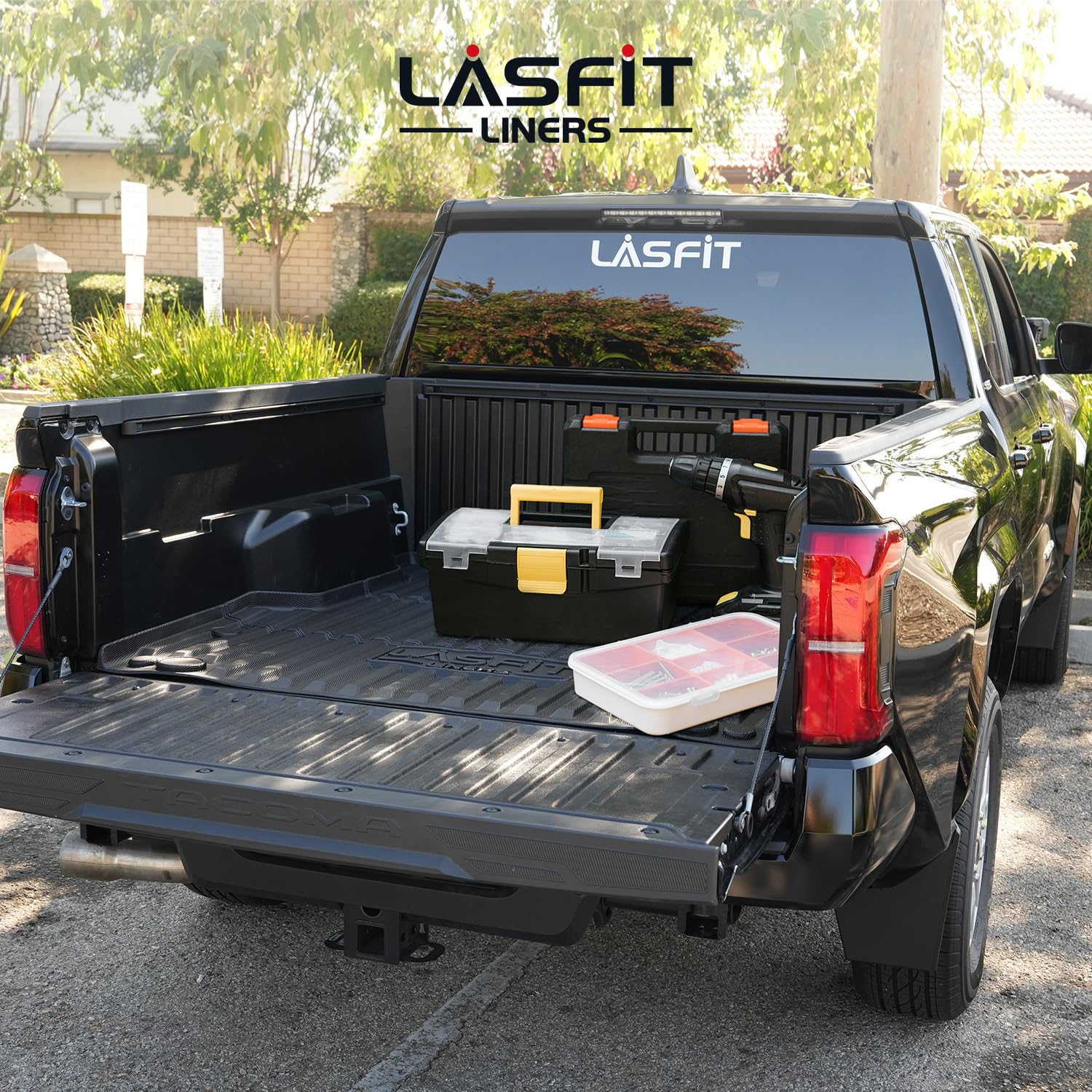 LASFIT All-Weather TPE Bed Mat for 2024-2025 Toyota Tacoma 5ft Truck - Heavy Duty Rubber Cargo Liner & Trunk Protector - Perfect for Camping, Hauling, and Off-Road Adventures (Black)