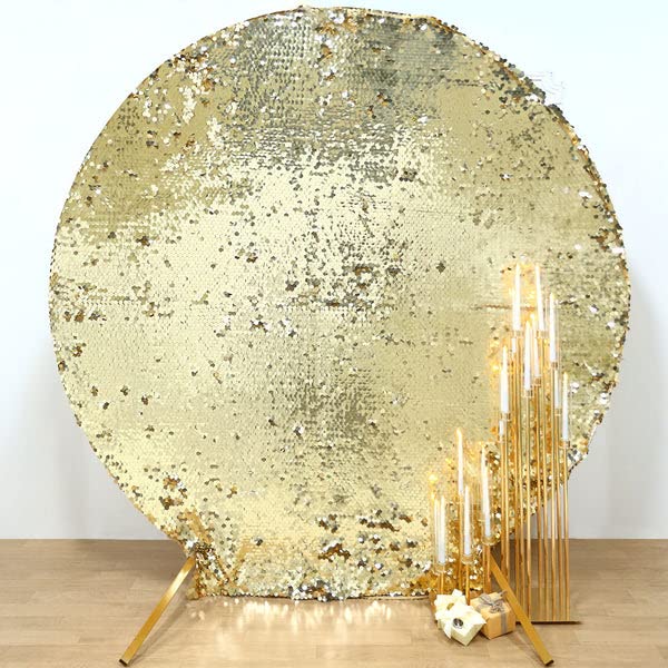 Efavormart 7.5ft Champagne Gold Sequin Wedding Arch Cover - 2-Sided Sparkling Backdrop Stand for Weddings, Parties, Photo Booths & Special Events