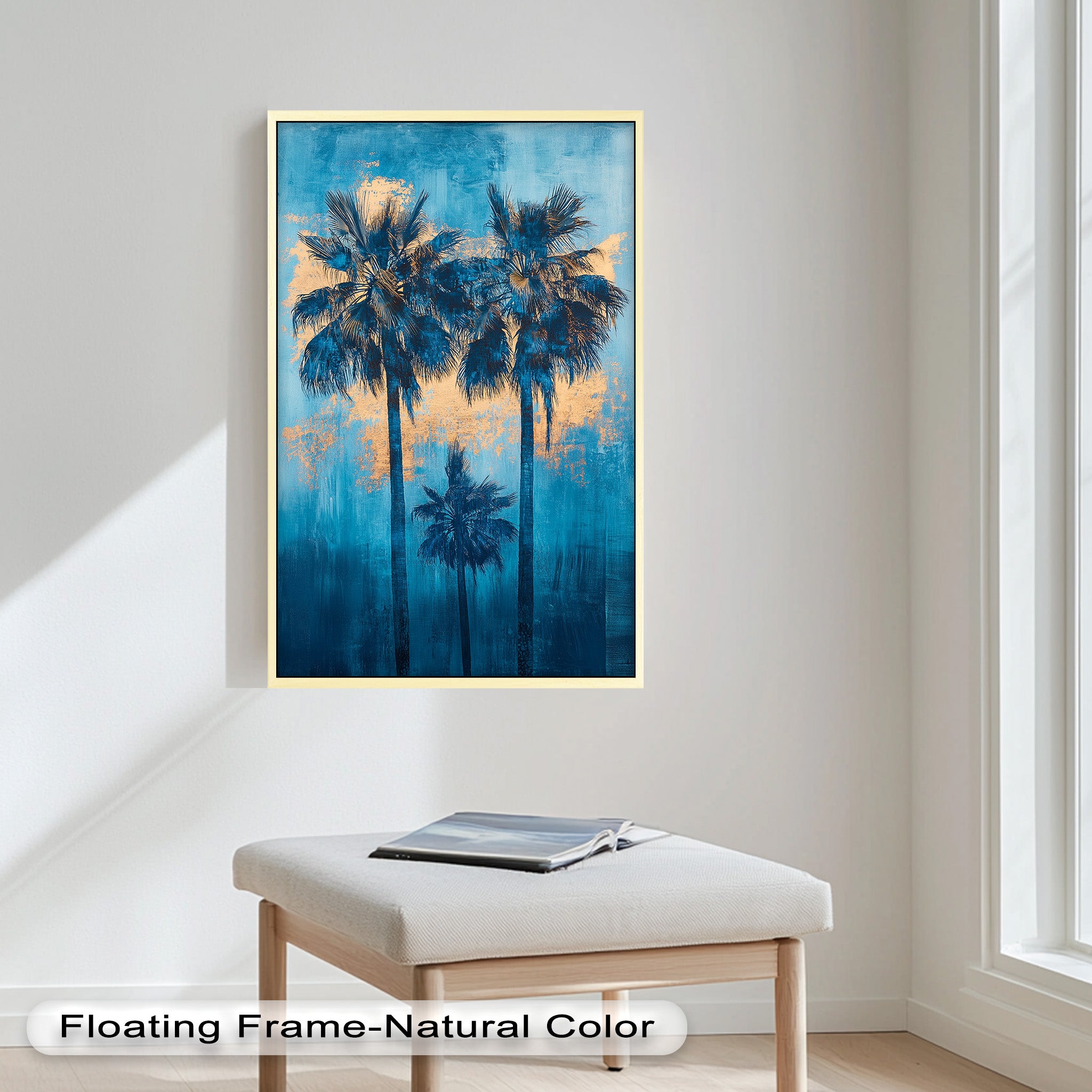 Blue Sunset Palms Tropical Oil Painting - Handmade Beach Wall Art for Living Room, Bedroom & Office Decor