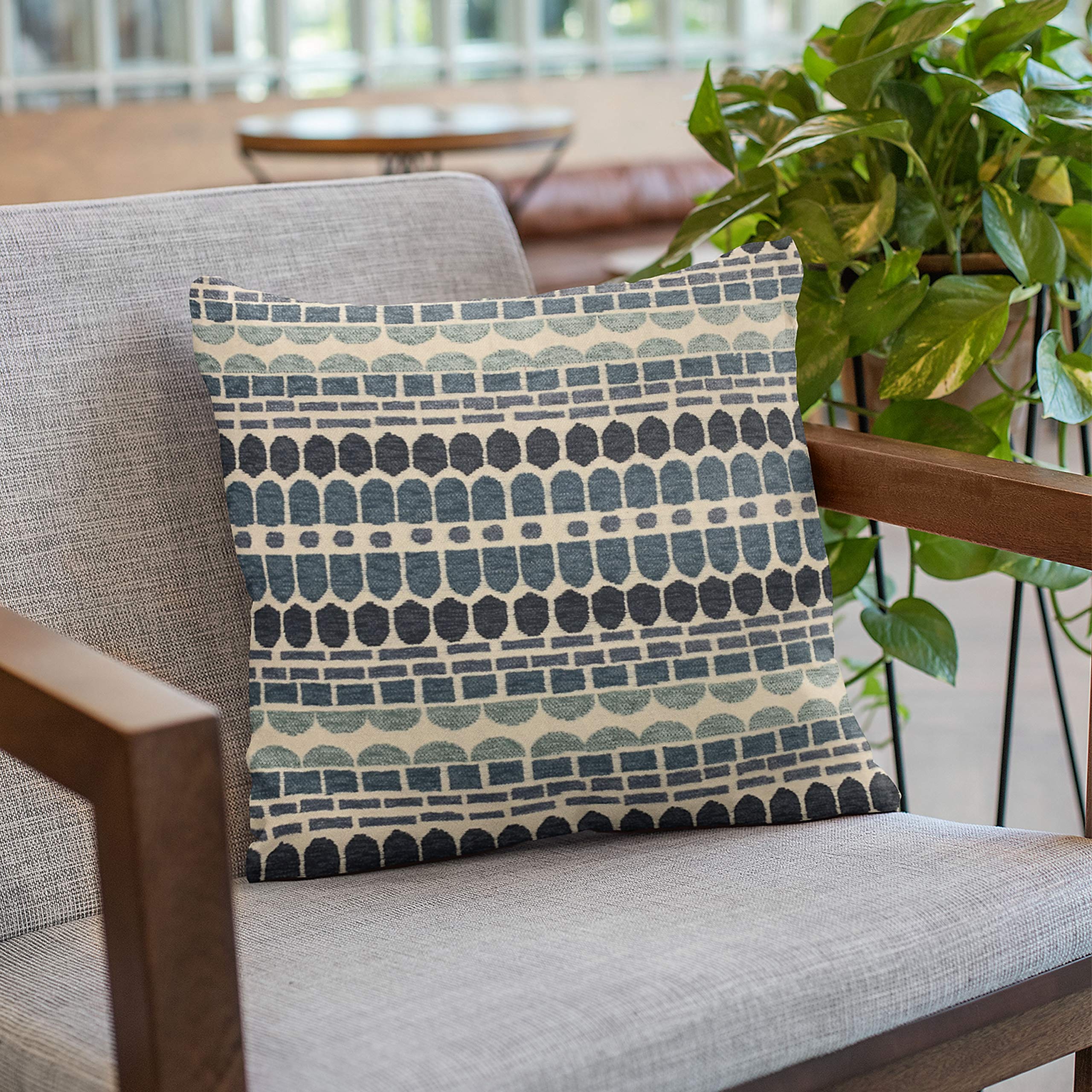Luxury Blue Plutus Harmony Border Throw Pillow 20x36 Inches - Double Sided King Size Decorative Cushion for Sofa, Bed & Home Decor