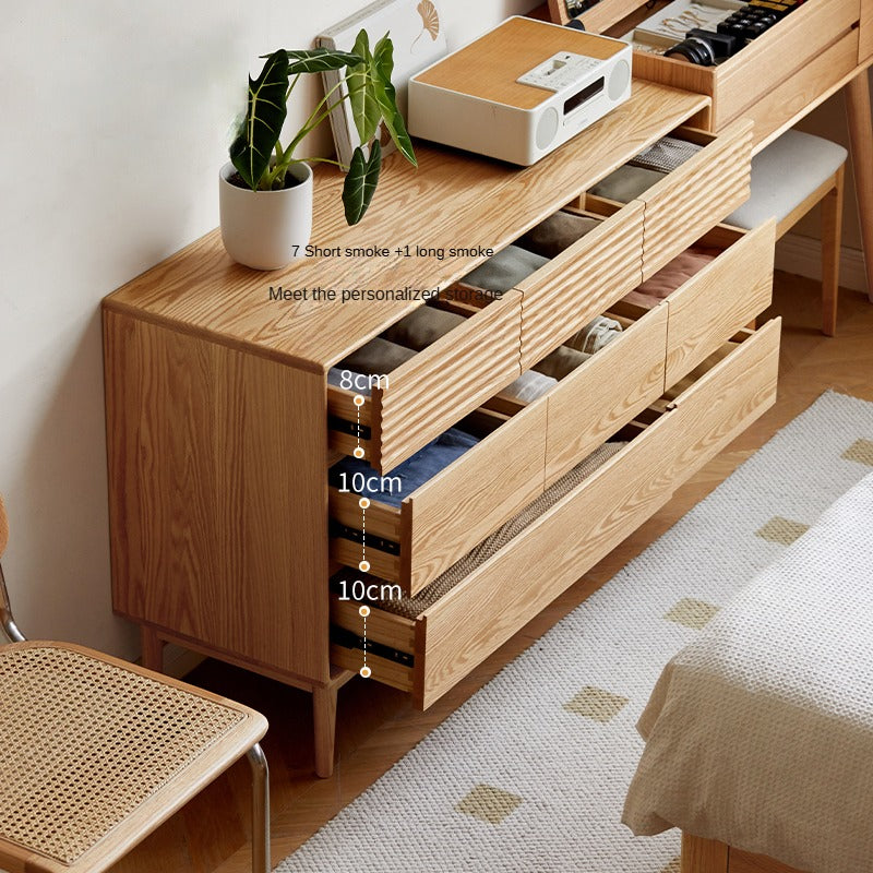 Solid Oak Wood 8-Drawer Storage Cabinet - Large Capacity for Bedroom, Living Room & Office Organization