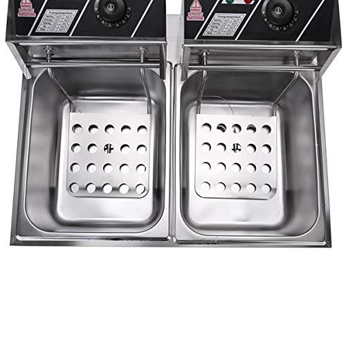 12.7QT Heavy Duty Commercial Deep Fryer - 5000W Stainless Steel Electric Fryer with Removable Basket & Dual Cylinders - Perfect for Restaurants, Food Trucks & Home Kitchen Use