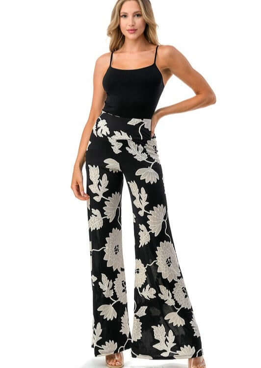 Forever Florals Flare Pants - Women's High Waisted Wide Leg Trousers | Made in USA | Perfect for Boho Chic Outfits & Summer Festivals