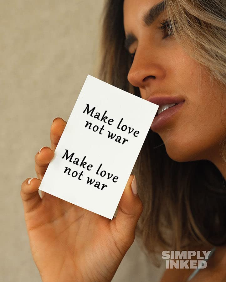Simply Inked 'Make Love Not War' Temporary Tattoo - Inspirational Quote Design for Women, Men, Girls & Boys - Waterproof Fake Tattoo Sticker (2.5x4 Inch, Black, 1 Piece) - Perfect for Festivals, Parties & Self-Expression