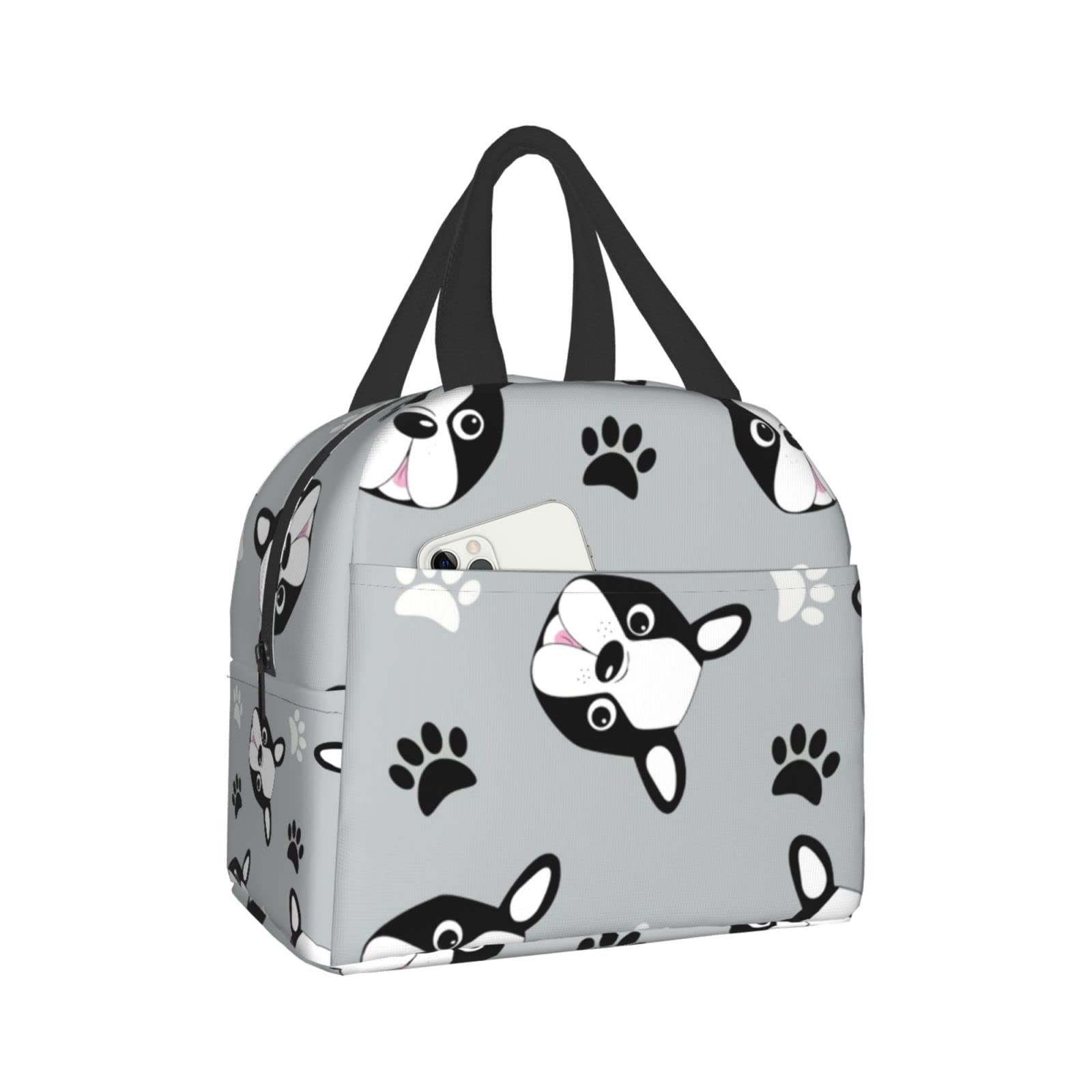 Cute Kawaii Insulated Lunch Bag for Women - Boston Terrier Design, Waterproof & Washable Reusable Lunch Box for School, Work, Travel | Perfect for Office, Picnic & Daily Commute