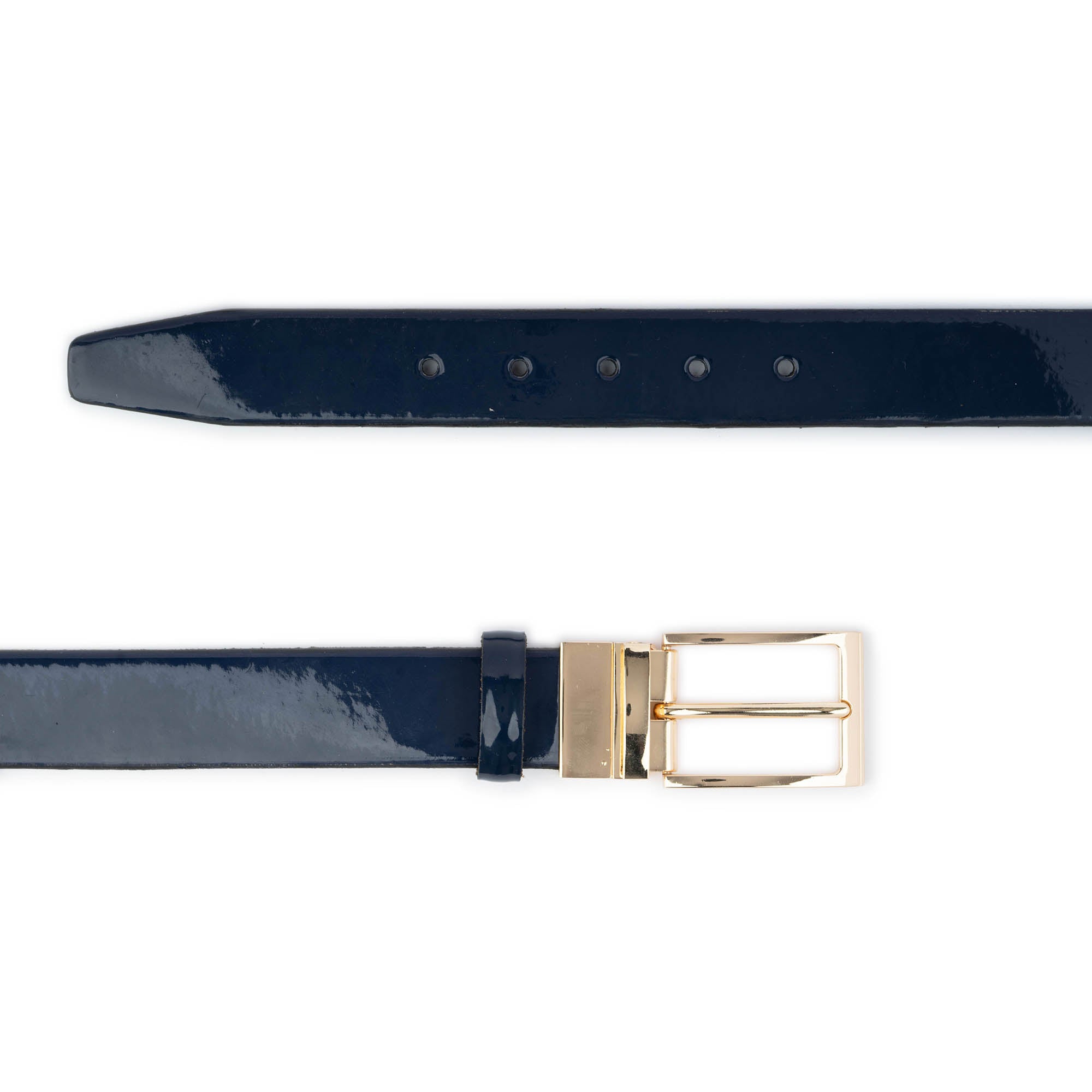 Luxury Men's Blue Patent Leather Belt with Gold Buckle - 3.5 cm Width - Perfect for Business, Formal Events & Office Wear