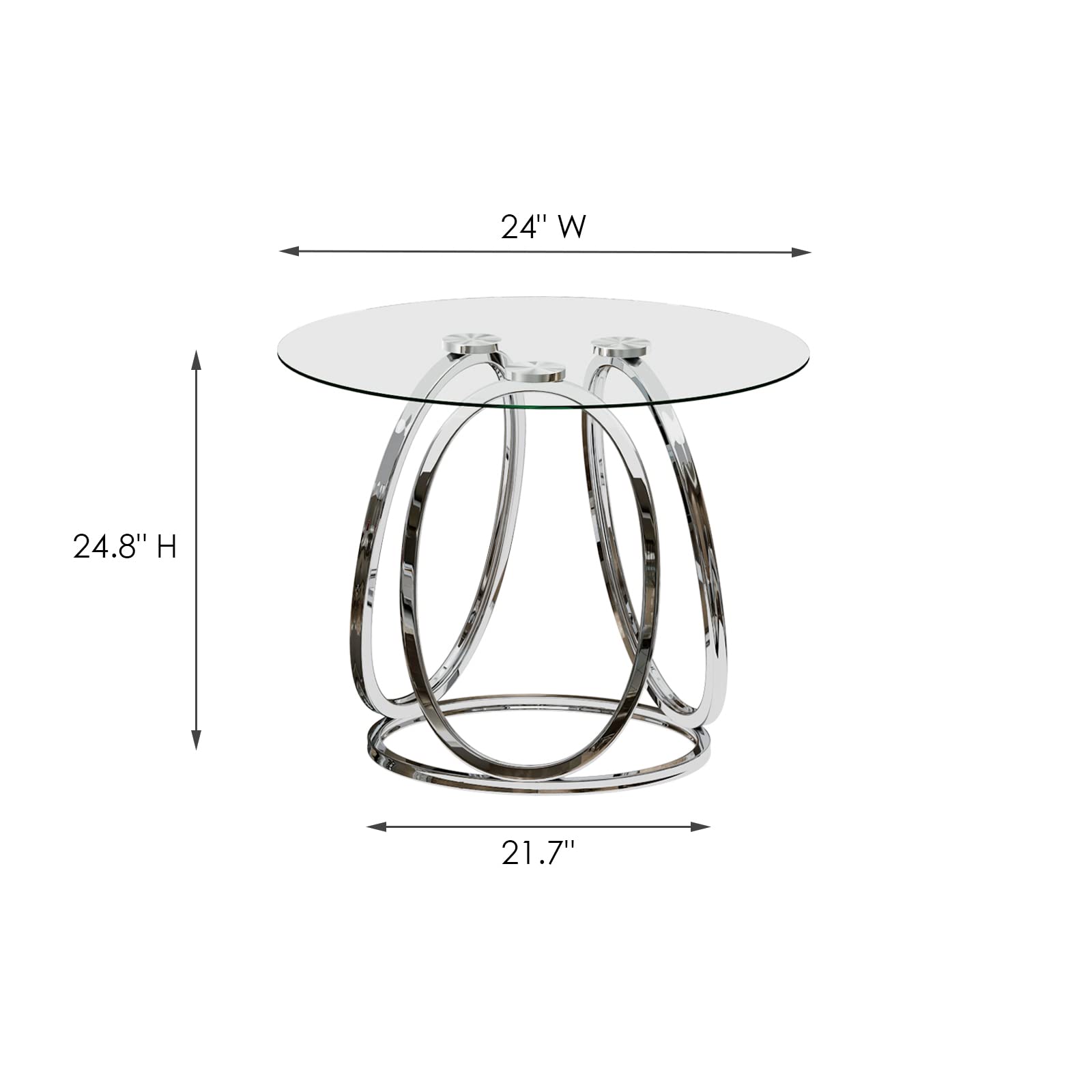 Modern Silver Glass End Table with Chrome Metal Frame - Round Side Table for Living Room, Bedroom & Home Office - Stylish Nightstand for Small Spaces, Dorm & Apartment Decor - 1 PC