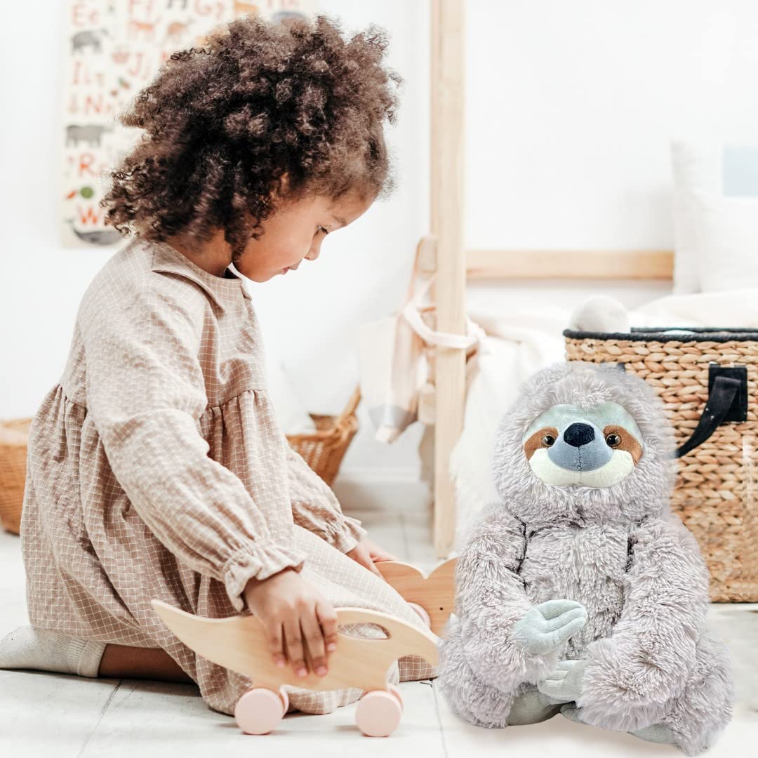 KINREX Realistic Sloth Stuffed Animal Plush Toy - 13 Inch Gray Three-Toed Sloth for Kids, Babies & Adults | Perfect Gift for Christmas, Birthday, Thanksgiving & Easter | Cute Nursery Decor, Stress Relief & Snuggling Companion
