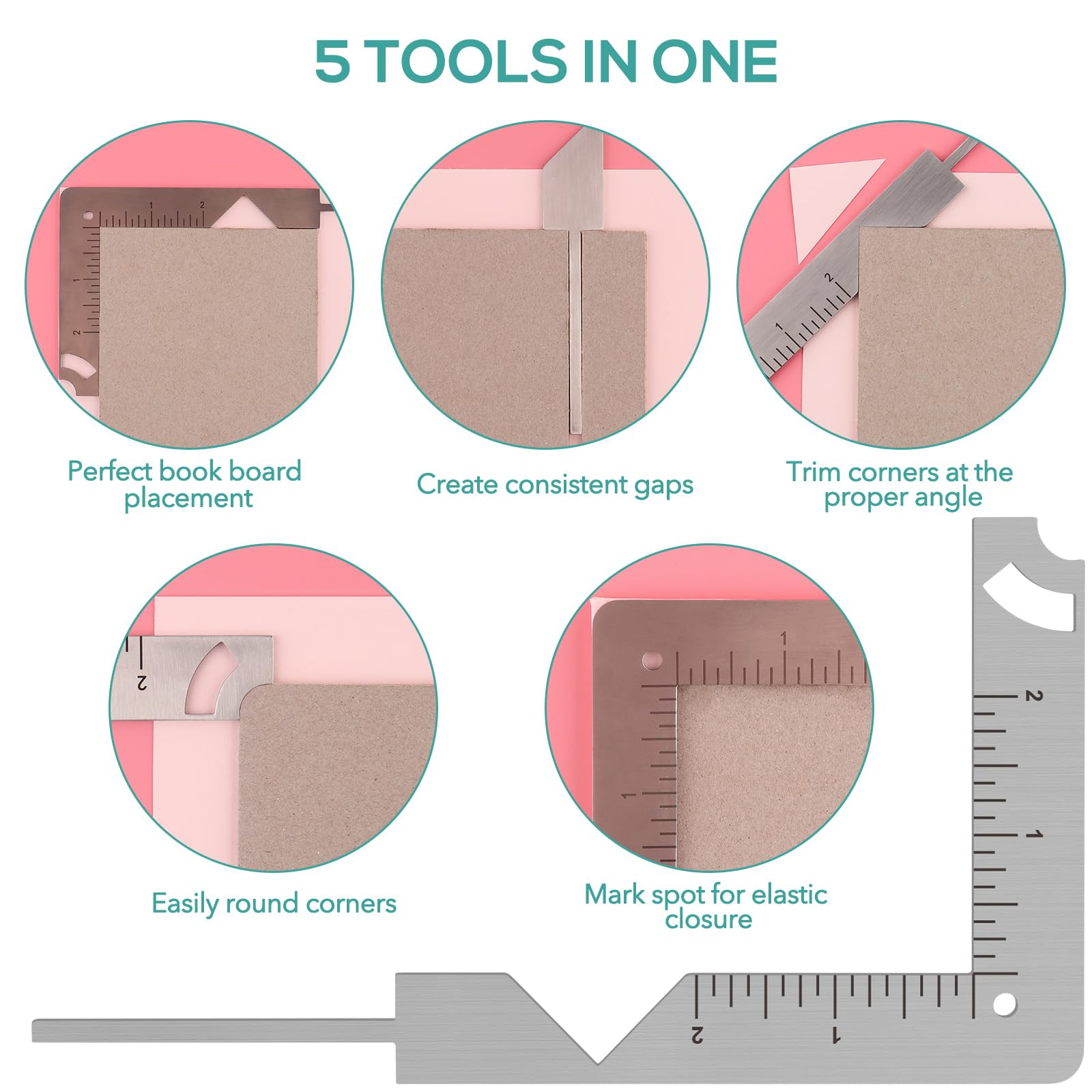 CYFUN DESIGN 5-in-1 Book Cover Maker Kit - Premium Chipboard Covers, Bookbinding Ruler & Stainless Steel Tools for DIY Hardcover Books, Journals, Photo Albums & Scrapbooking Projects
