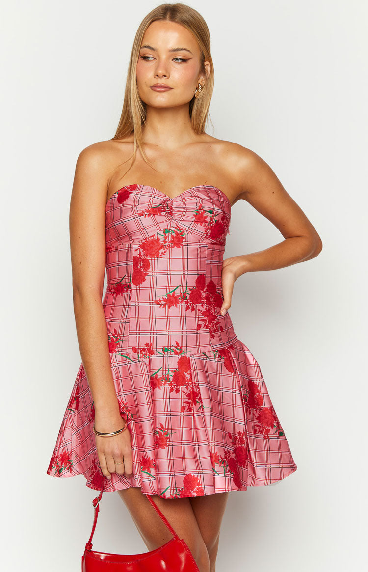 Blu Pink Floral Strapless Mini Dress for Women - Summer Party, Beach Vacation & Date Night Outfit