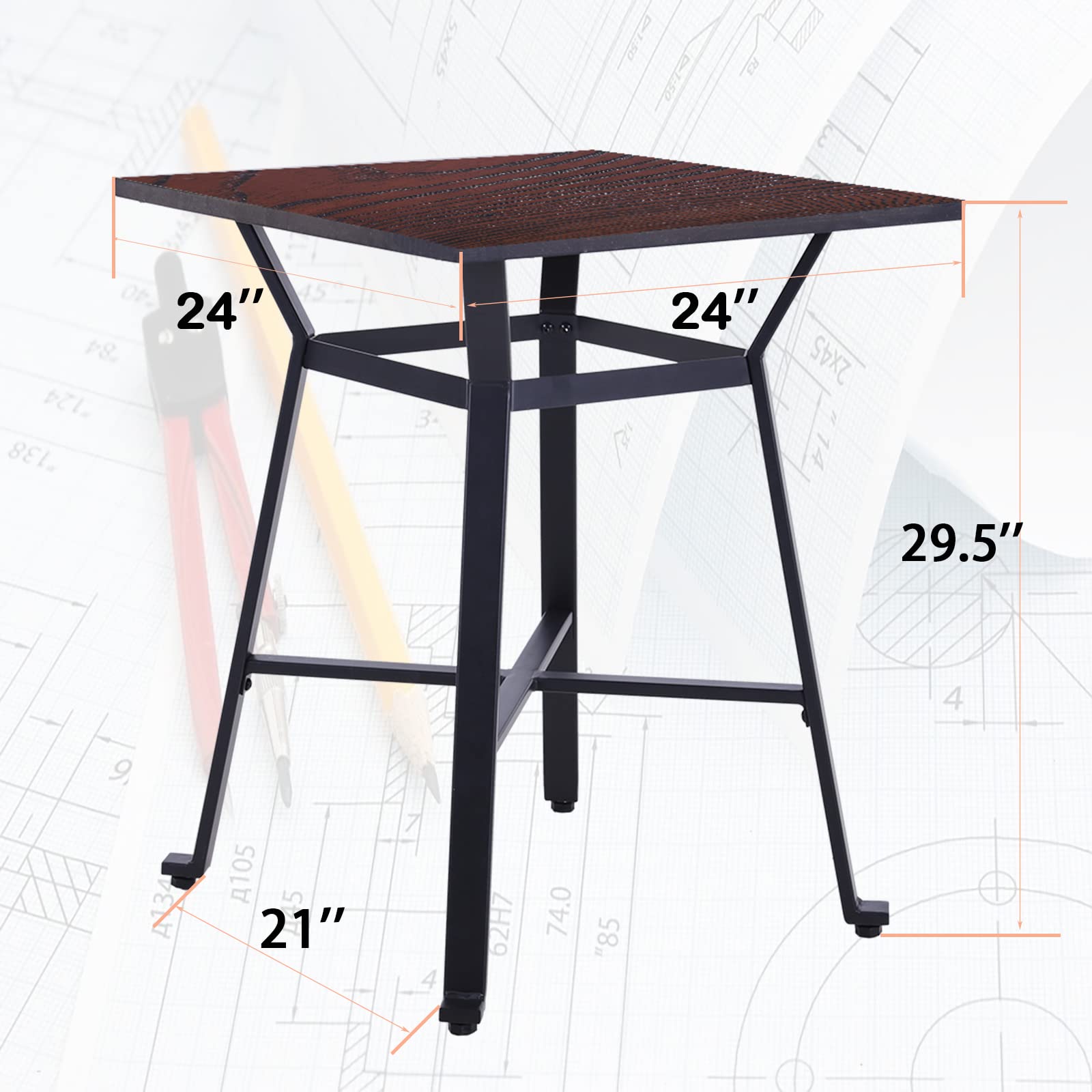 Modern Square Solid Wood Bar Height Pub Table - Sturdy Metal Frame Bistro Kitchen Cafe Dining Table - Easy to Assemble Indoor Use for Home, Restaurant & Office - Brown