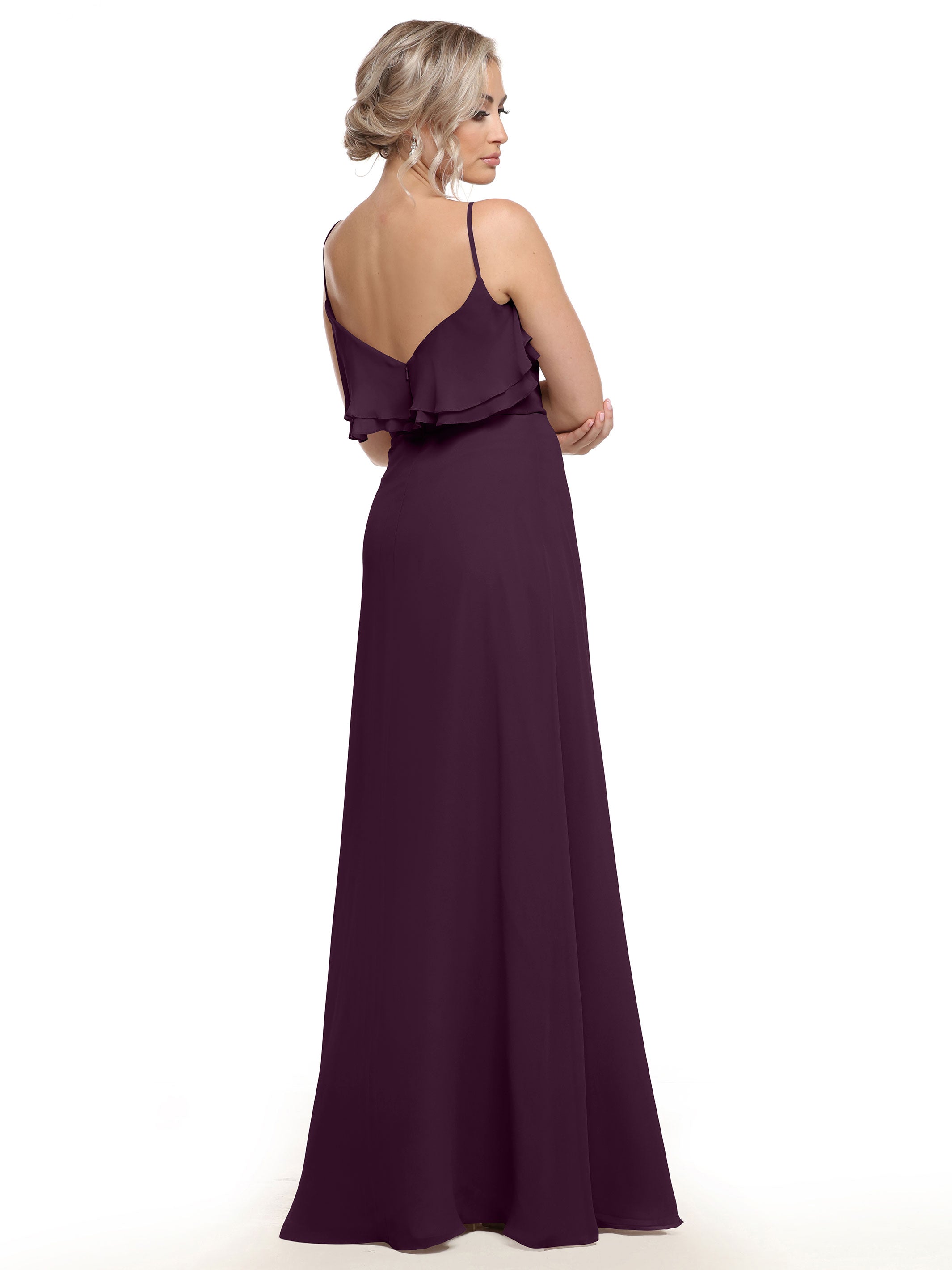 Elegant 80146 Sheath Chiffon Bridesmaid Dress with Ruffled Neckline - Perfect for Weddings, Formal Events & Special Occasions
