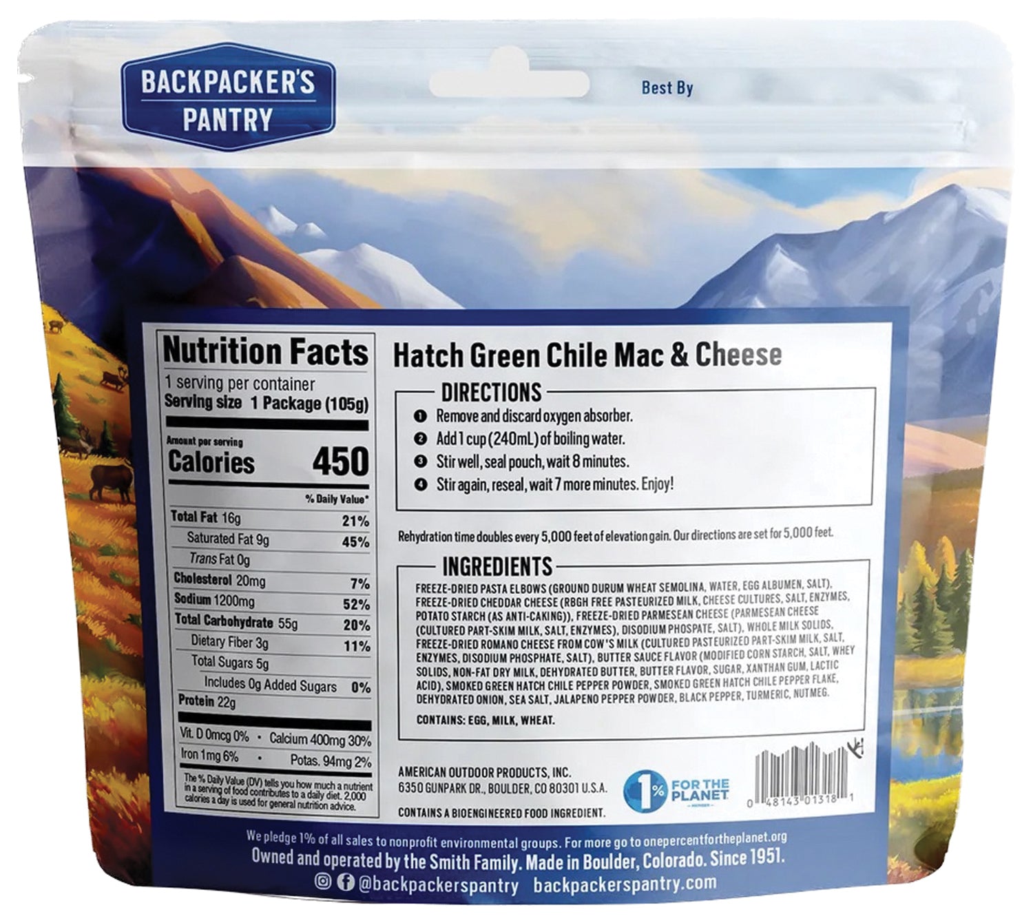 Backpackers Pantry Hatch Chile Mac & Cheese - 1-Person Freeze-Dried Meal | Lightweight Camping Food for Hiking, Backpacking & Emergency Preparedness