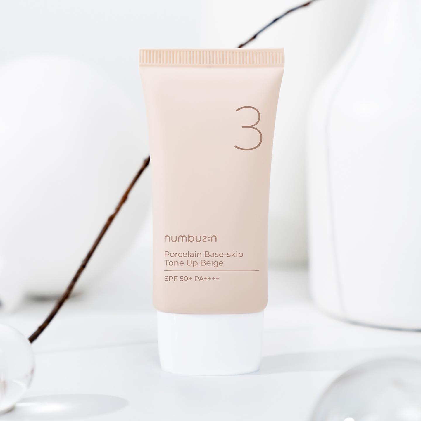 Numbuzin No.3 Porcelain Base Skip Tone Up Beige SPF50+PA++++ 50ml - Korean Sunscreen for Flawless Makeup Base & Daily UV Protection | Perfect for Office, Outdoor Activities & Travel