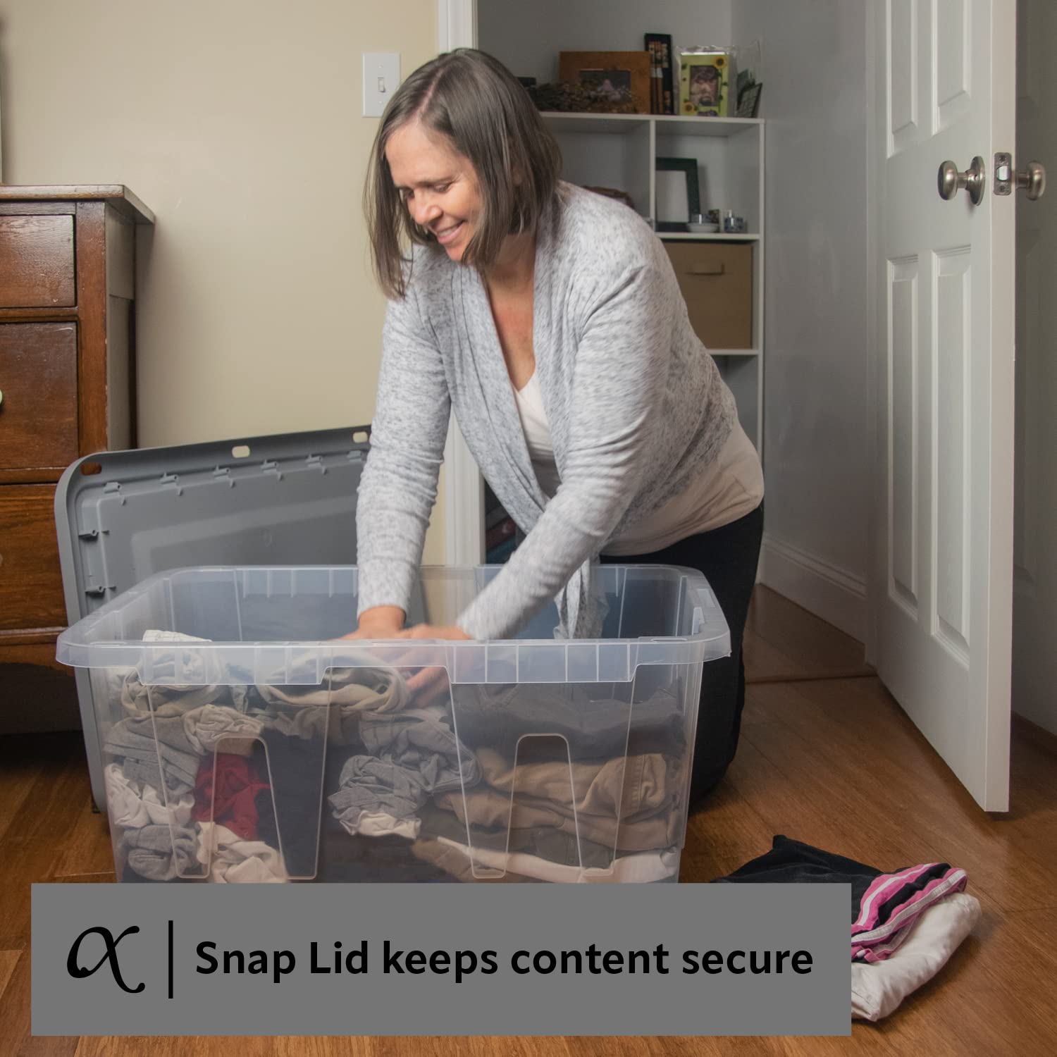CX BLACK & YELLOW® 27-Gallon Heavy Duty Clear Storage Bins with Snap-Tight Lids (4 Pack) - Weatherproof Stackable Plastic Containers for Garage Organization, Home Storage & Moving Supplies (14.3
