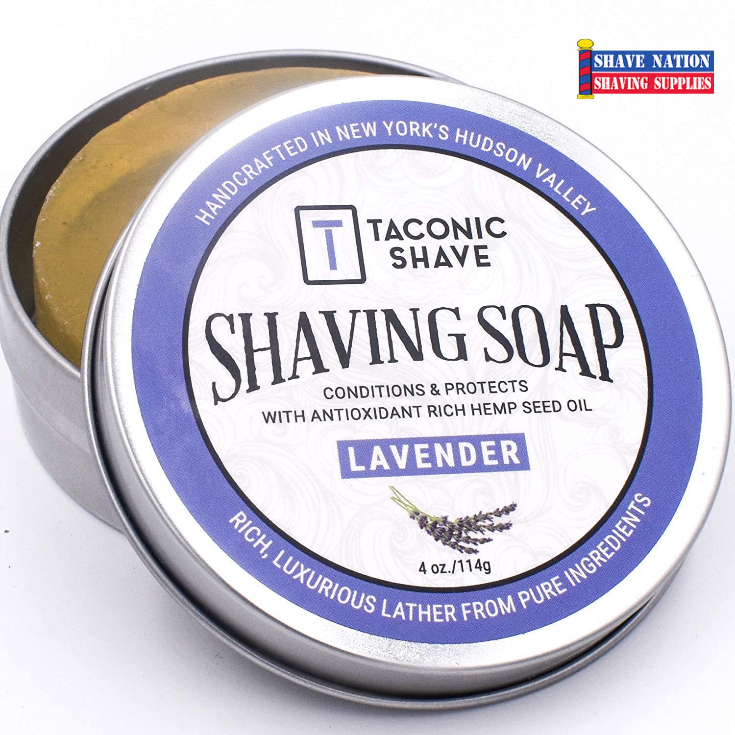 Taconic Lavender Shaving Soap in Tin - Natural Men's Grooming Product for Sensitive Skin - Perfect for Wet Shaving & Beard Care at Home
