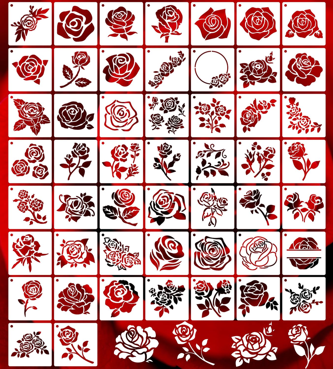 3 Inch Rose Stencils for Painting - Small Floral Leaf Drawing Templates for DIY Wood, Wall, Card Projects - Perfect for Home Decor, Scrapbooking & Wedding Invitations