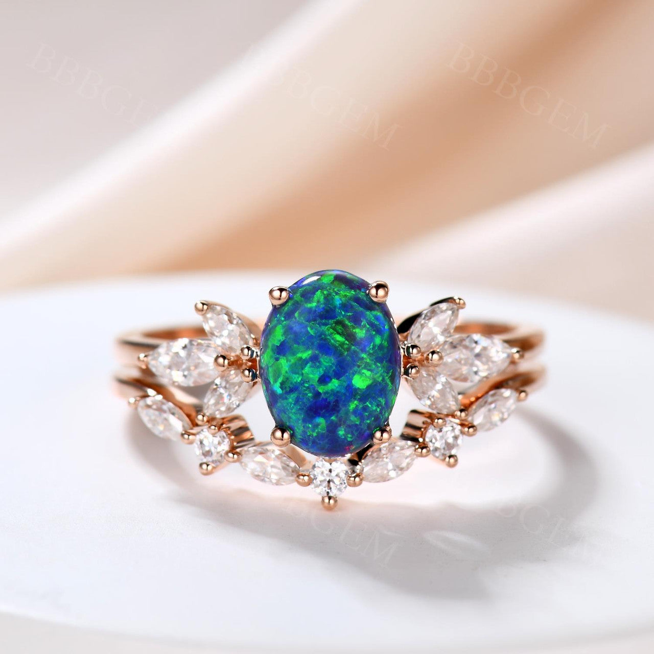 14K/18K Vintage Black Opal Diamond/Moissanite Engagement Ring Set - 2 Piece Wedding Band for Women - Perfect for Proposals, Anniversaries & Romantic Occasions