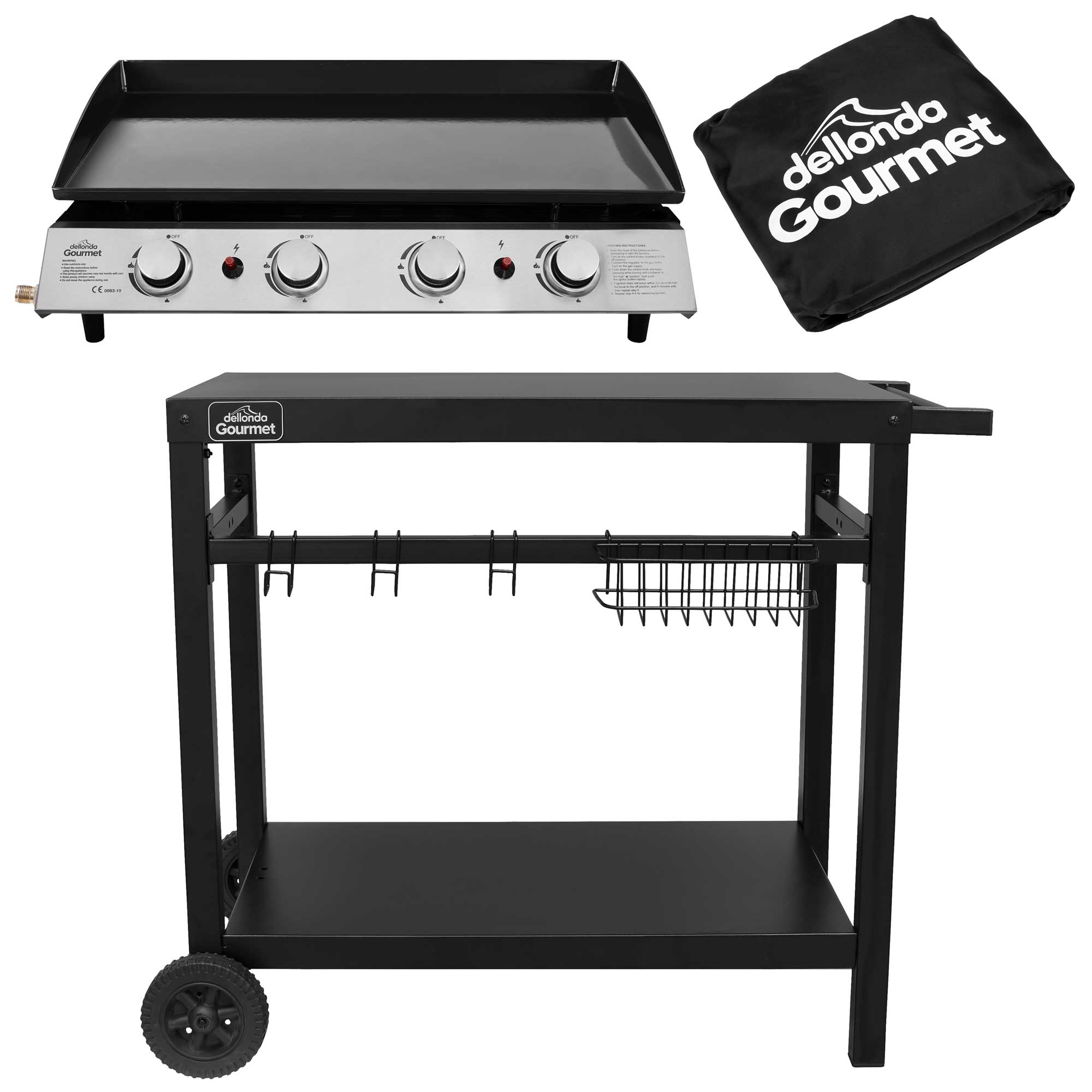 4 Burner Portable Gas Griddle 10kW BBQ Grill with Cover & Trolley - Outdoor Cooking, Camping, Tailgating, and Backyard Parties - DG251