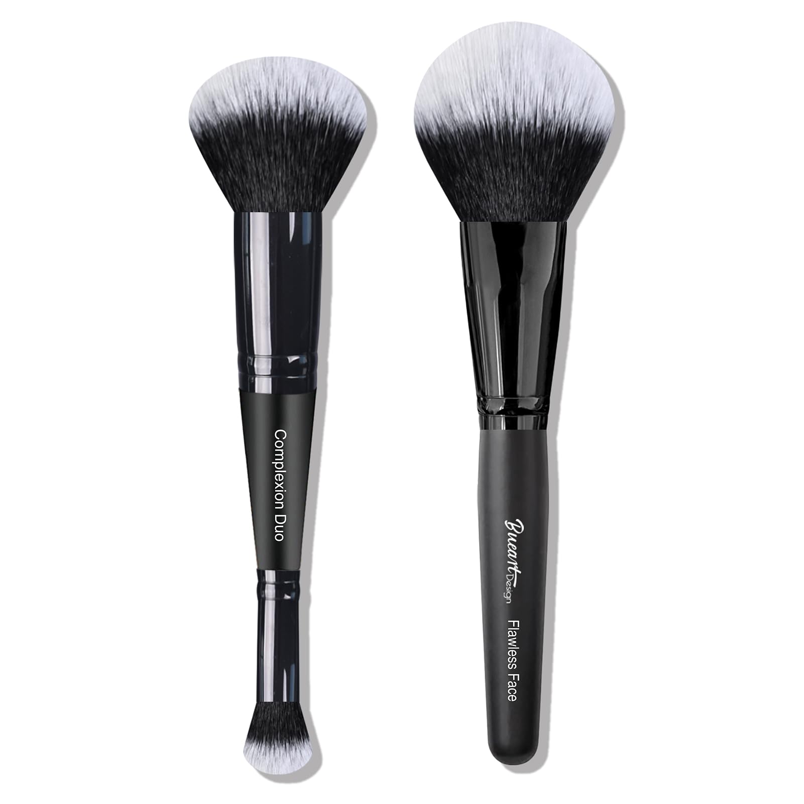 Bueart Design Duo Ended Foundation & Concealer Blending Makeup Brush Set - Flawless Fluff Large Face Brush for Liquid, Cream & Powder Cosmetics (2-Piece Value Pack) - Perfect for Contouring, Blush Application & Bronzer Buffing | Professional Makeup Tools for Everyday Beauty Routine & Special Occasions
